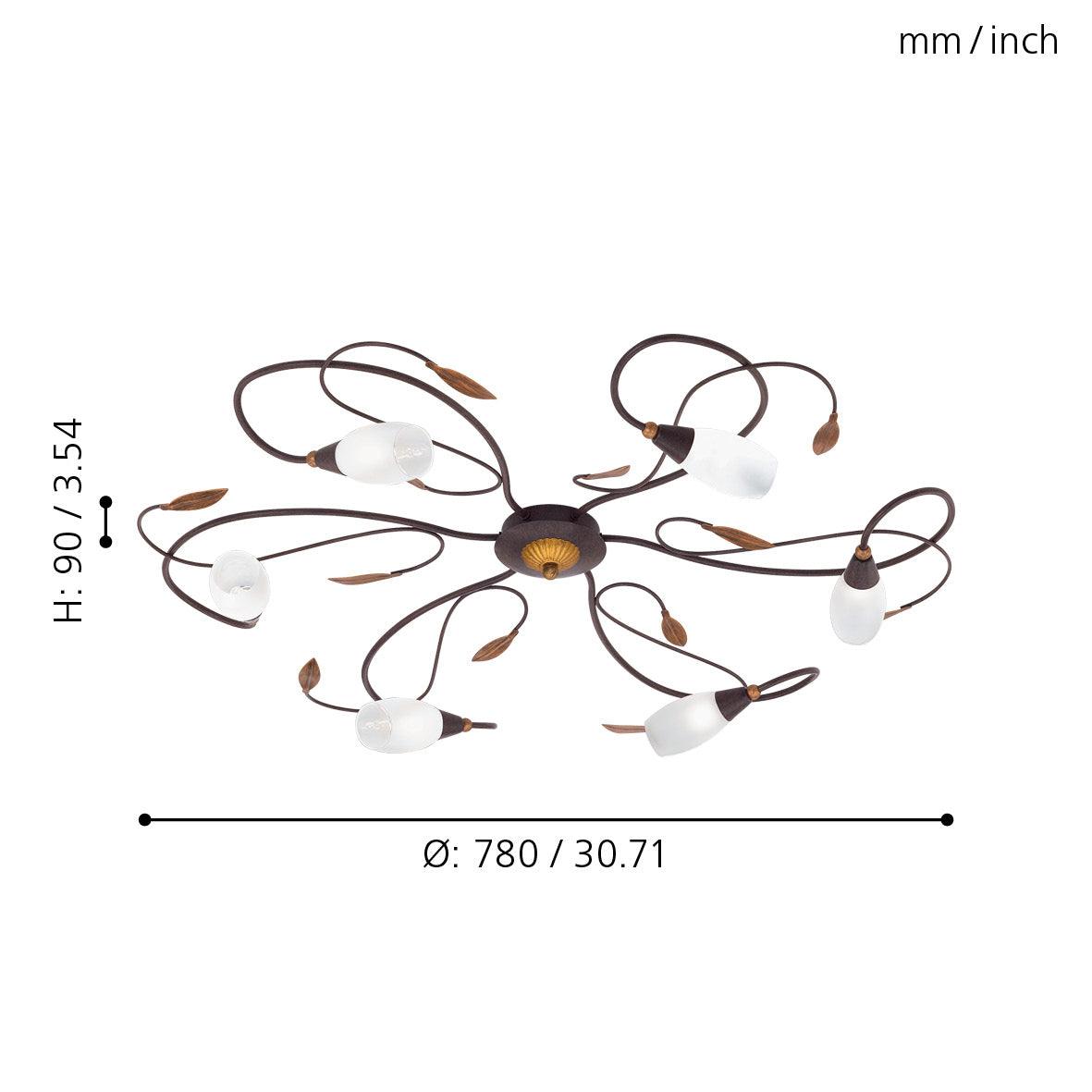 eglo gerbera 1 6 light gold brown flush glass shades Kitchen Lighting Close Up