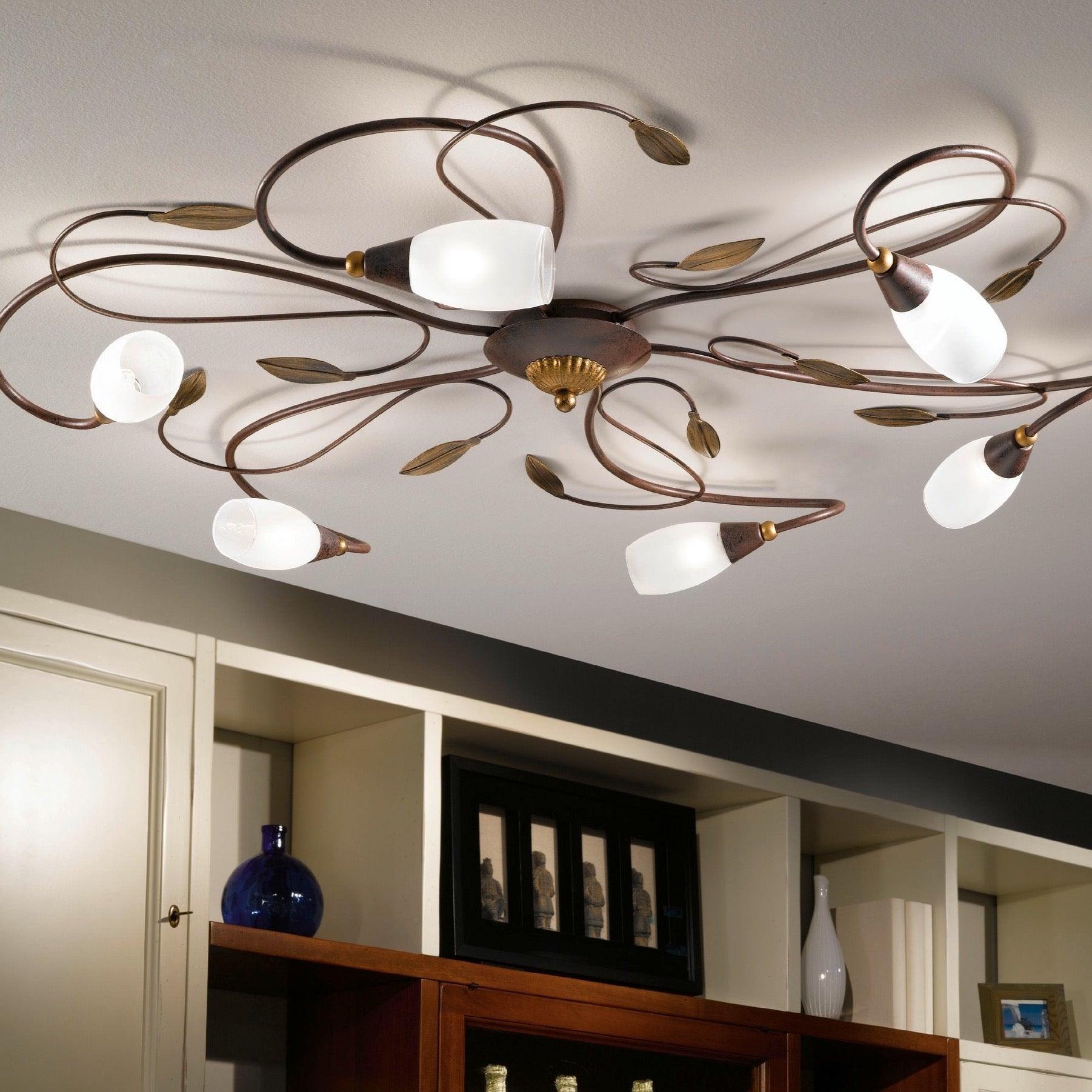 eglo gerbera 1 6 light gold brown flush glass shades living room image