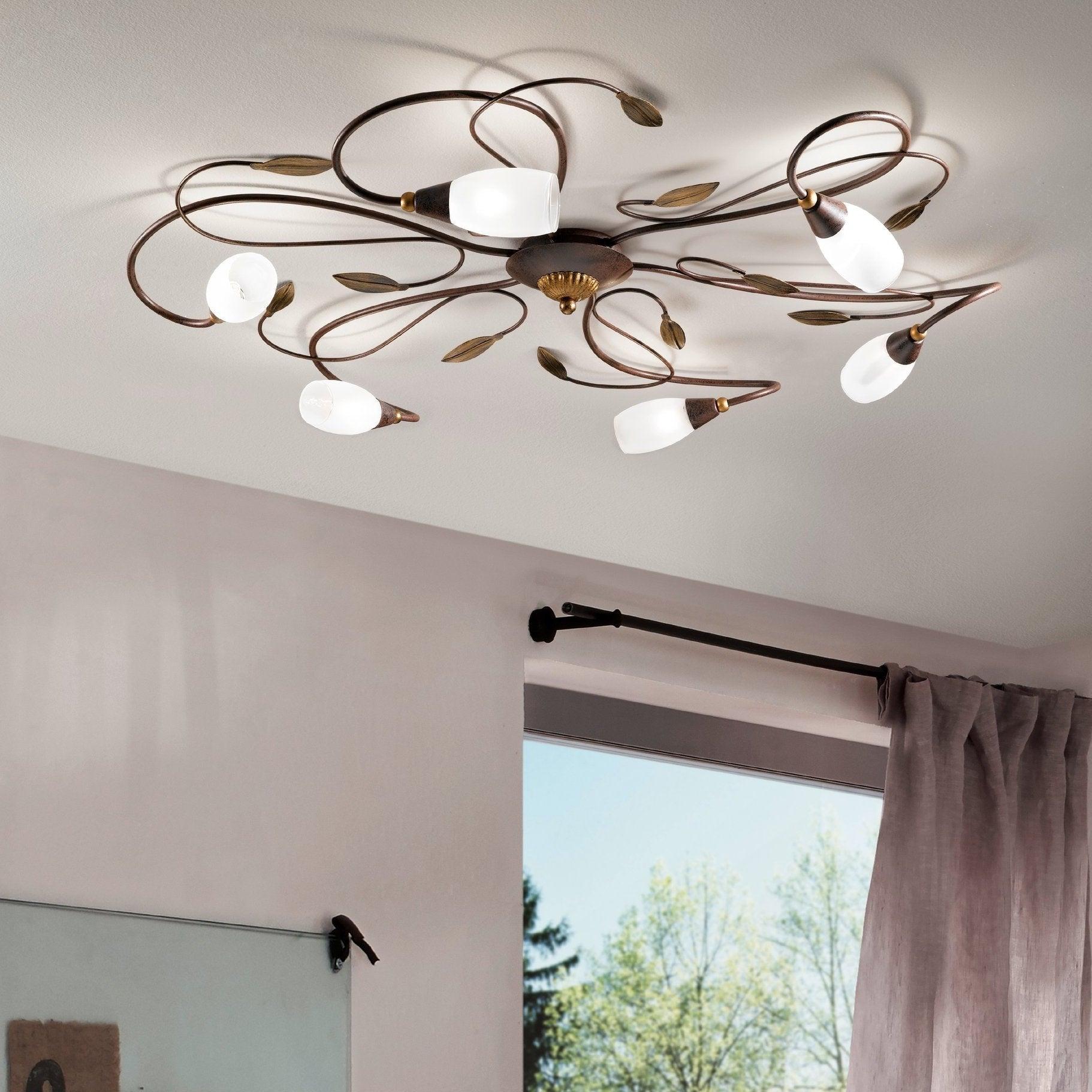 eglo gerbera 1 6 light gold brown flush glass shades