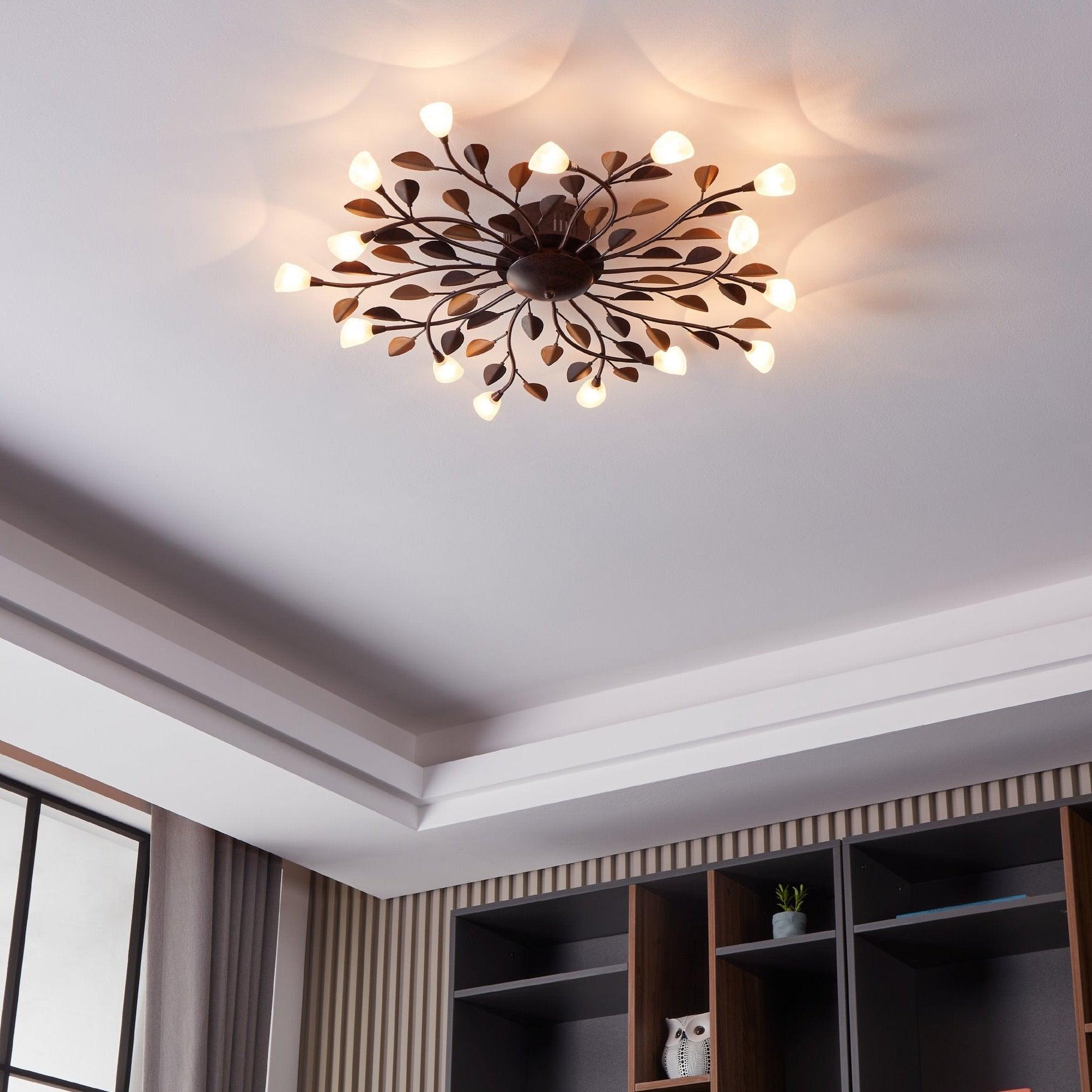eglo campania 15 light gold brown flush white glass shades