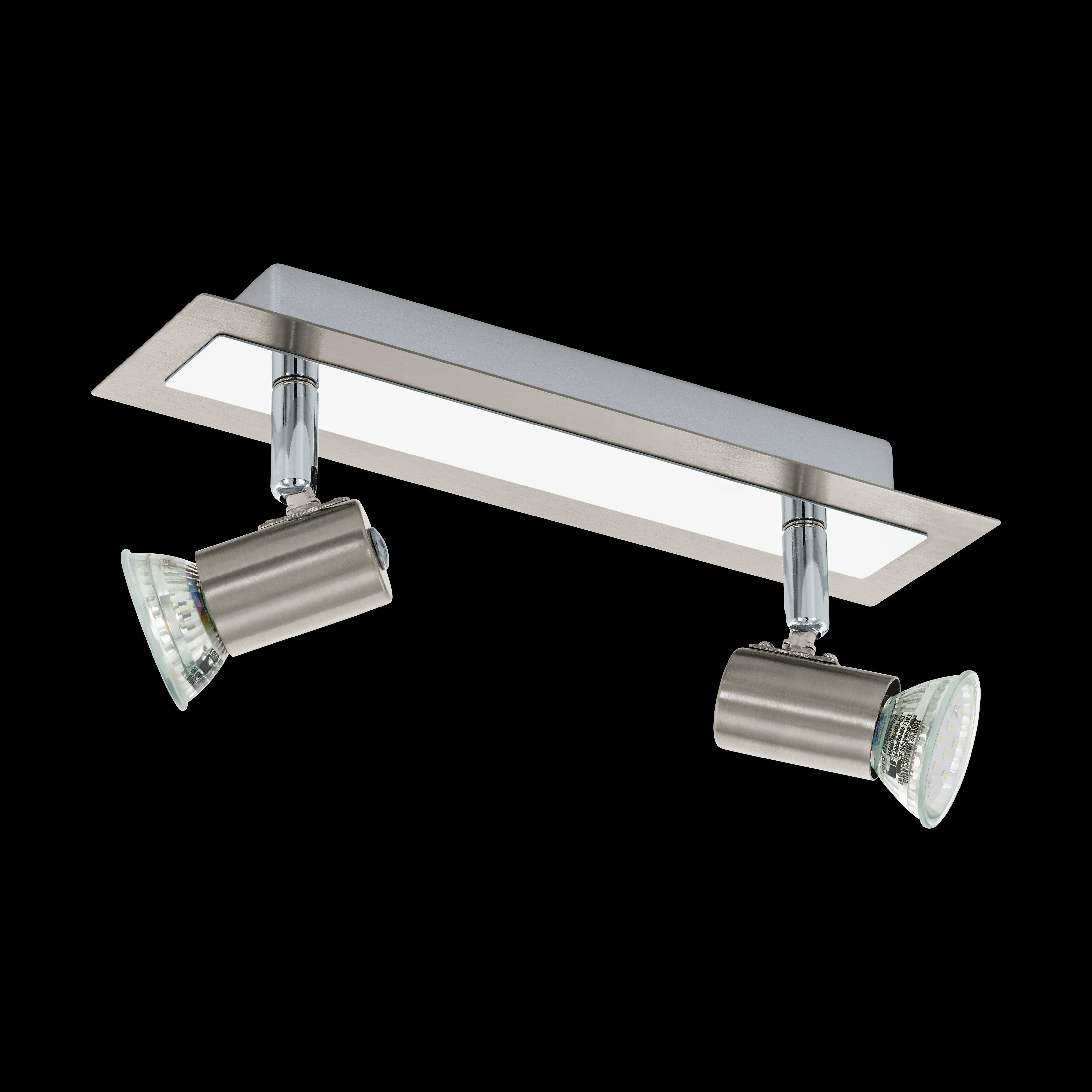 eglo rottelo nickel chrome 2 light bar spotlight living room close up