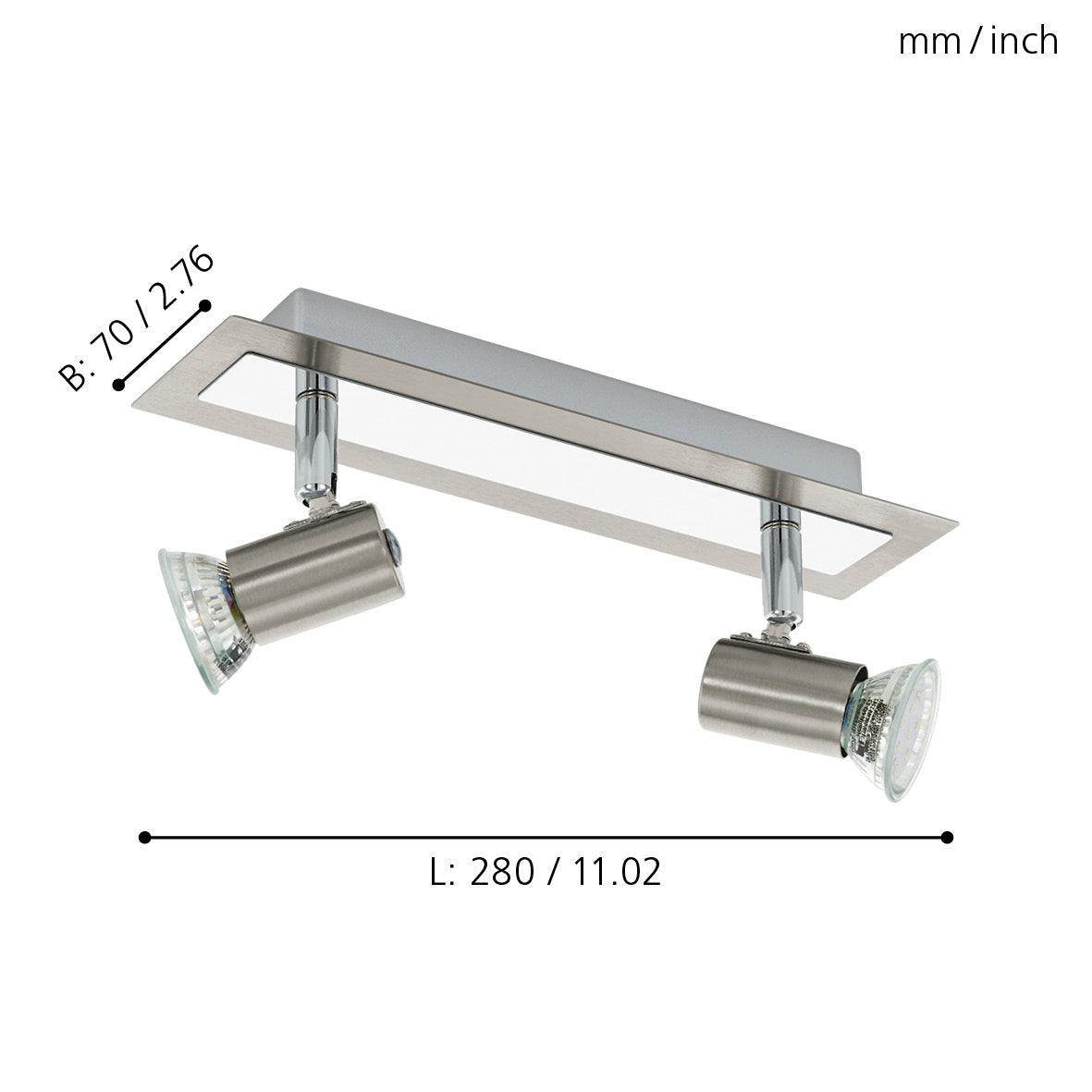eglo rottelo nickel chrome 2 light bar spotlight kitchen lighting