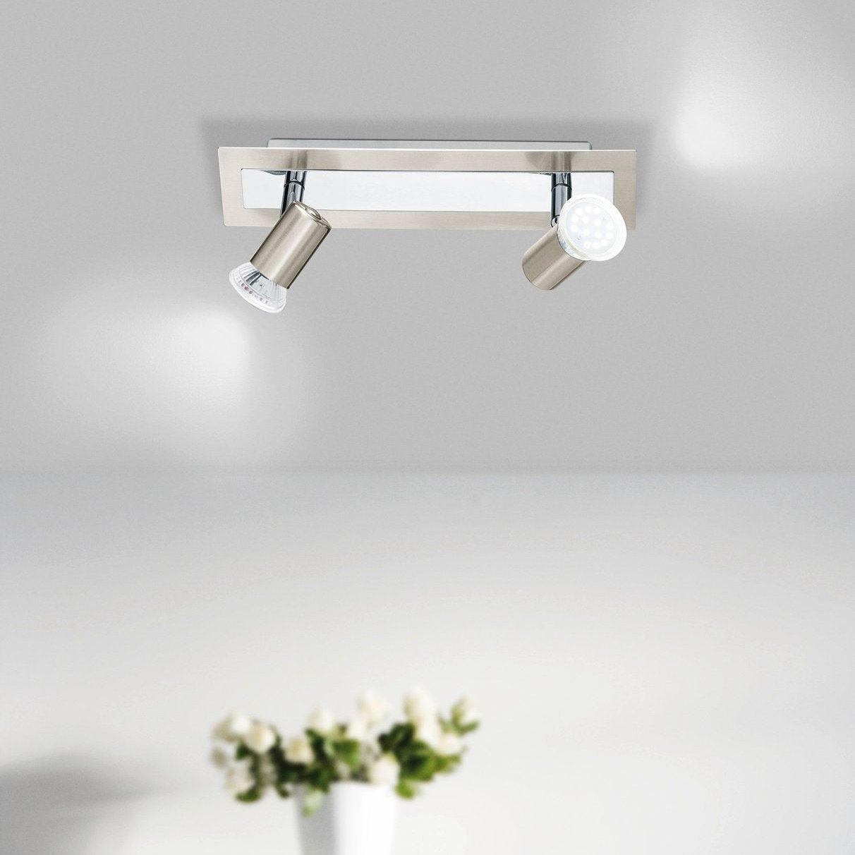 eglo rottelo nickel chrome 2 light bar spotlight living room image