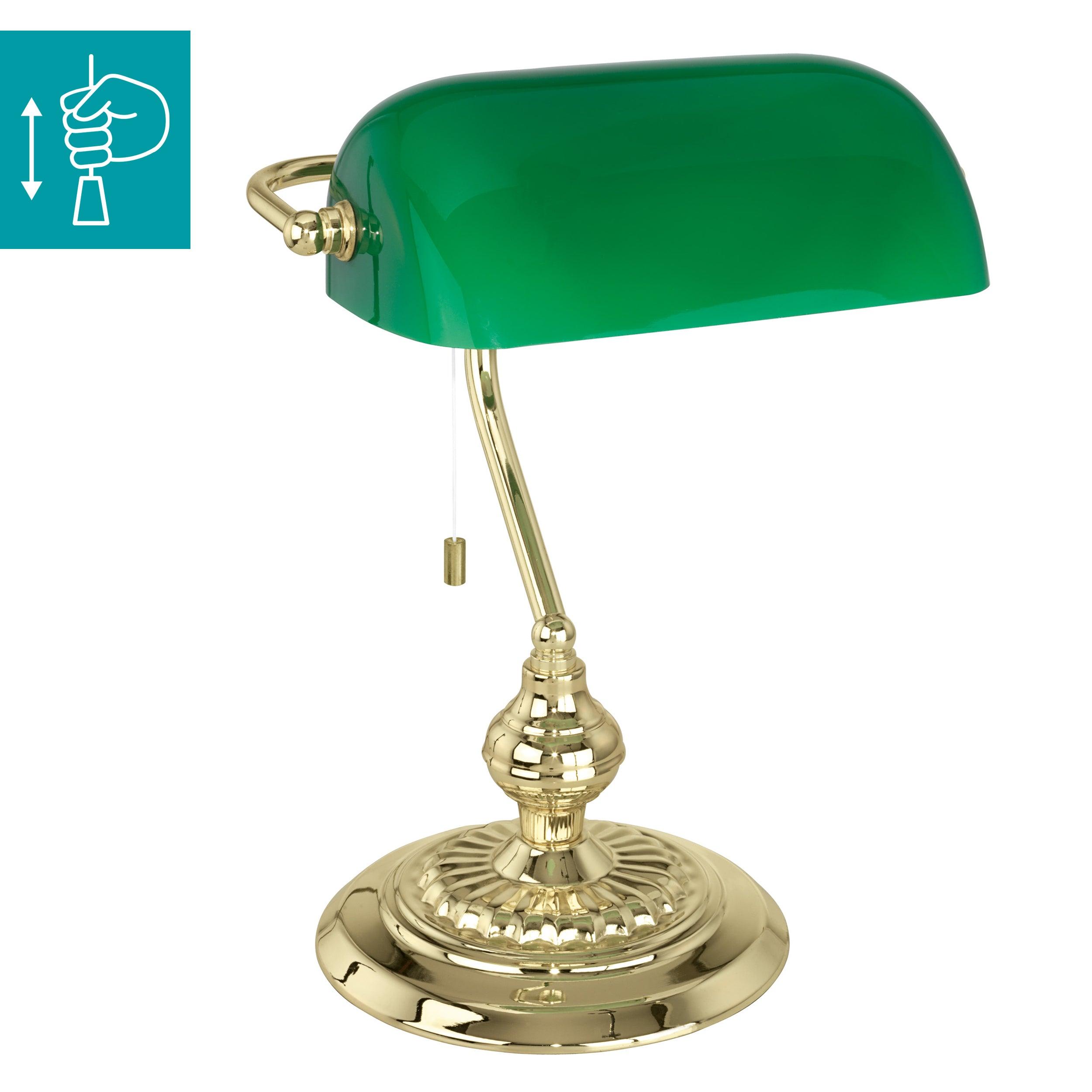 eglo banker brass bankers table lamp green shade living room close up