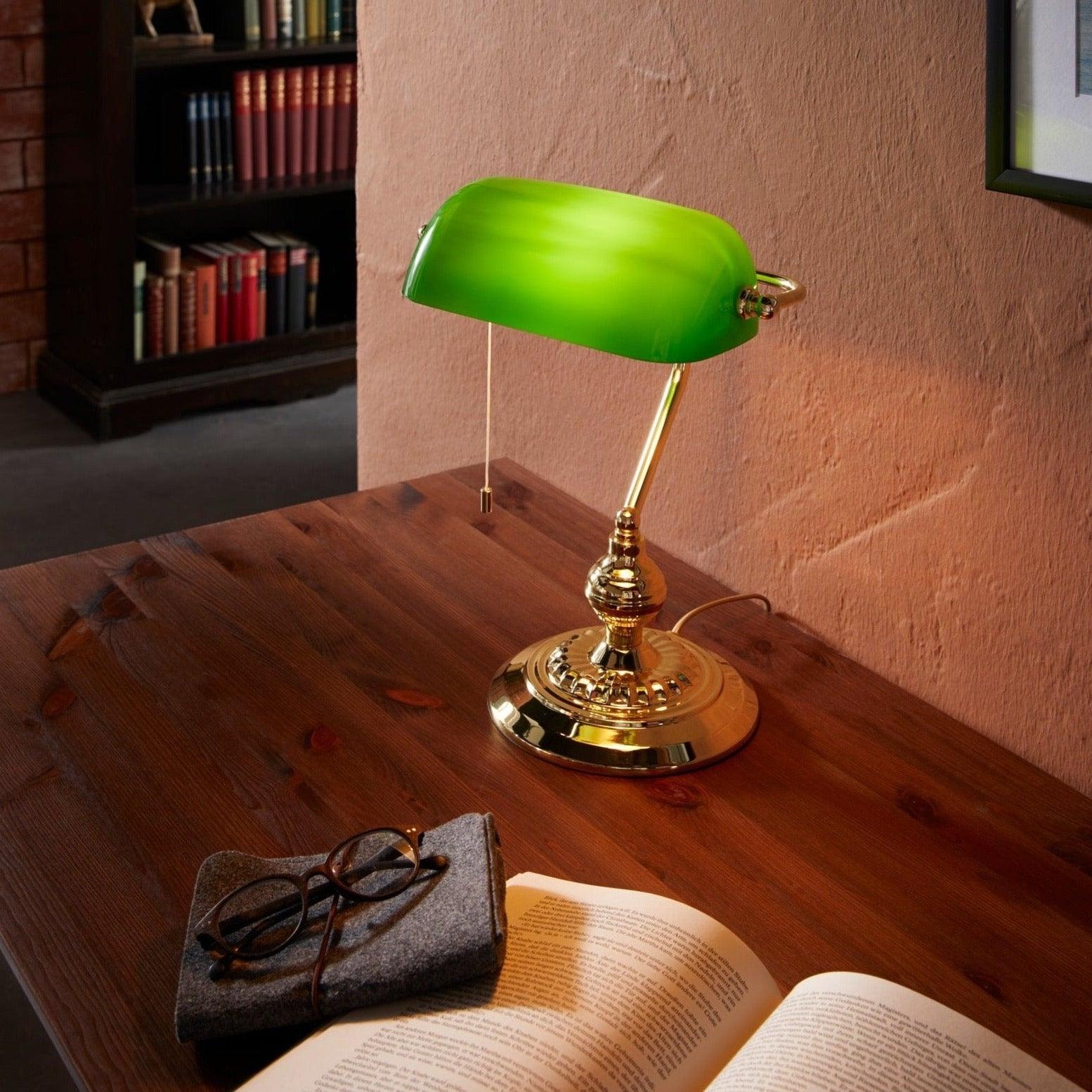 eglo banker brass bankers table lamp green shade
