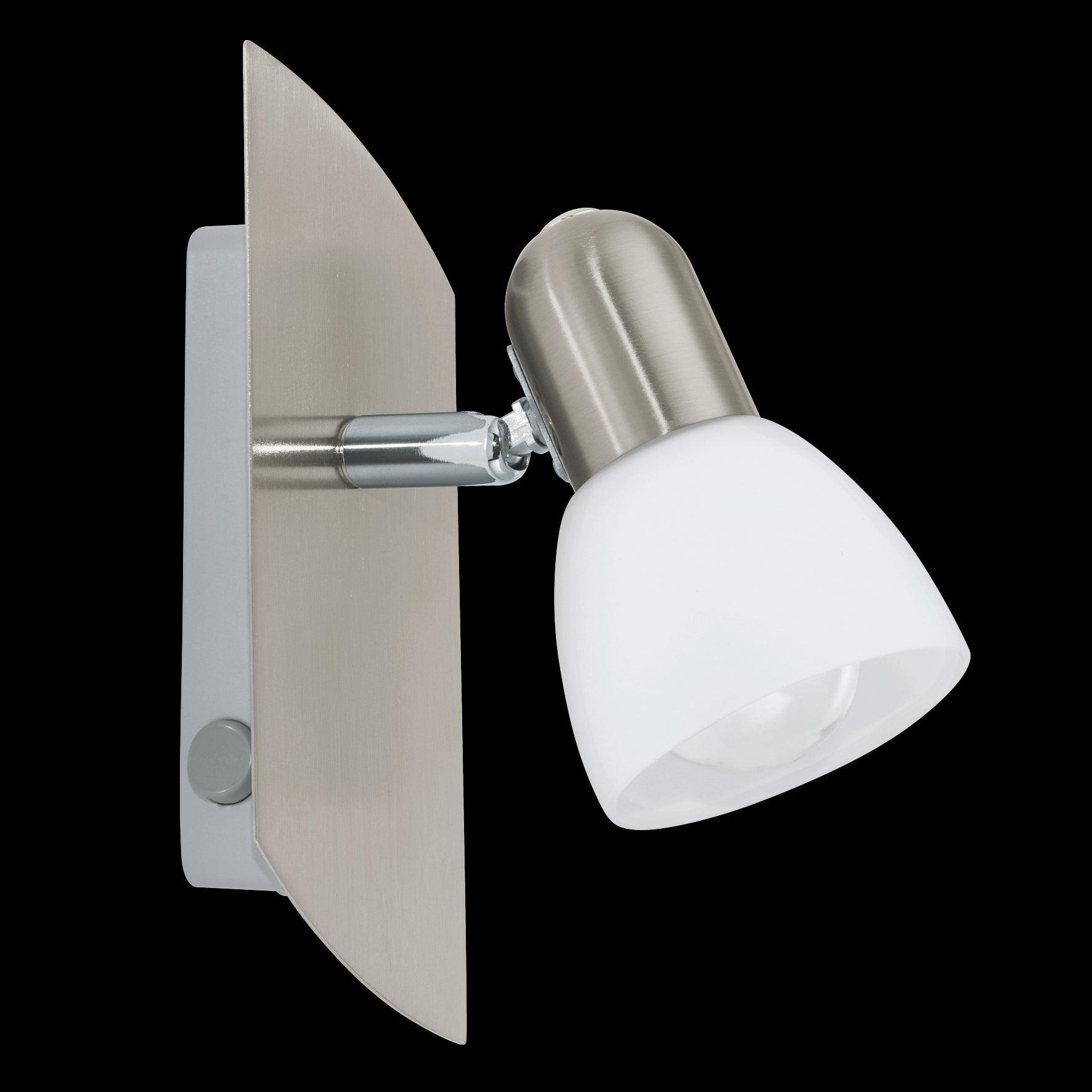 eglo enea nickel satin glass wall spotlight living room close up