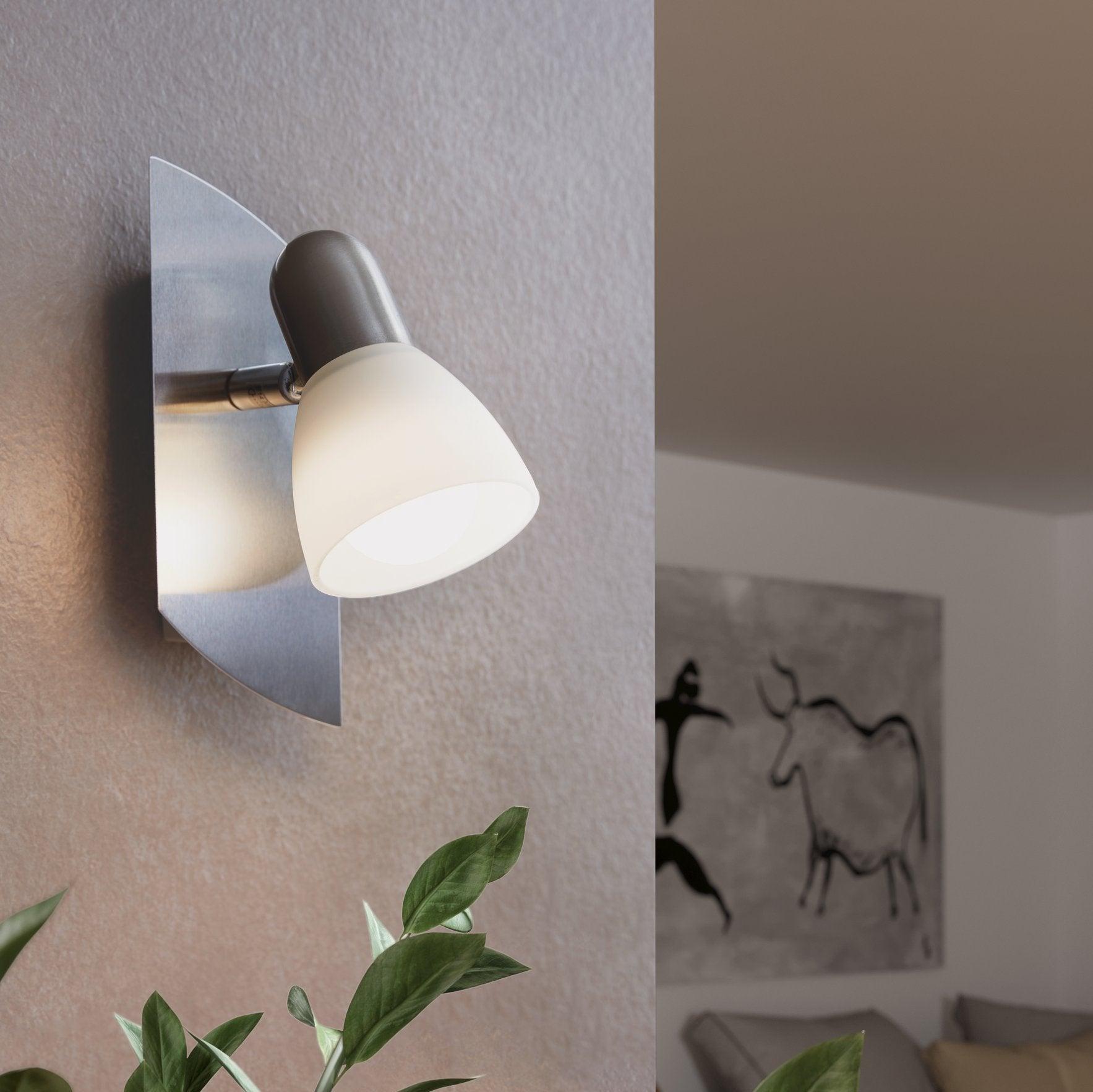 eglo enea nickel satin glass wall spotlight