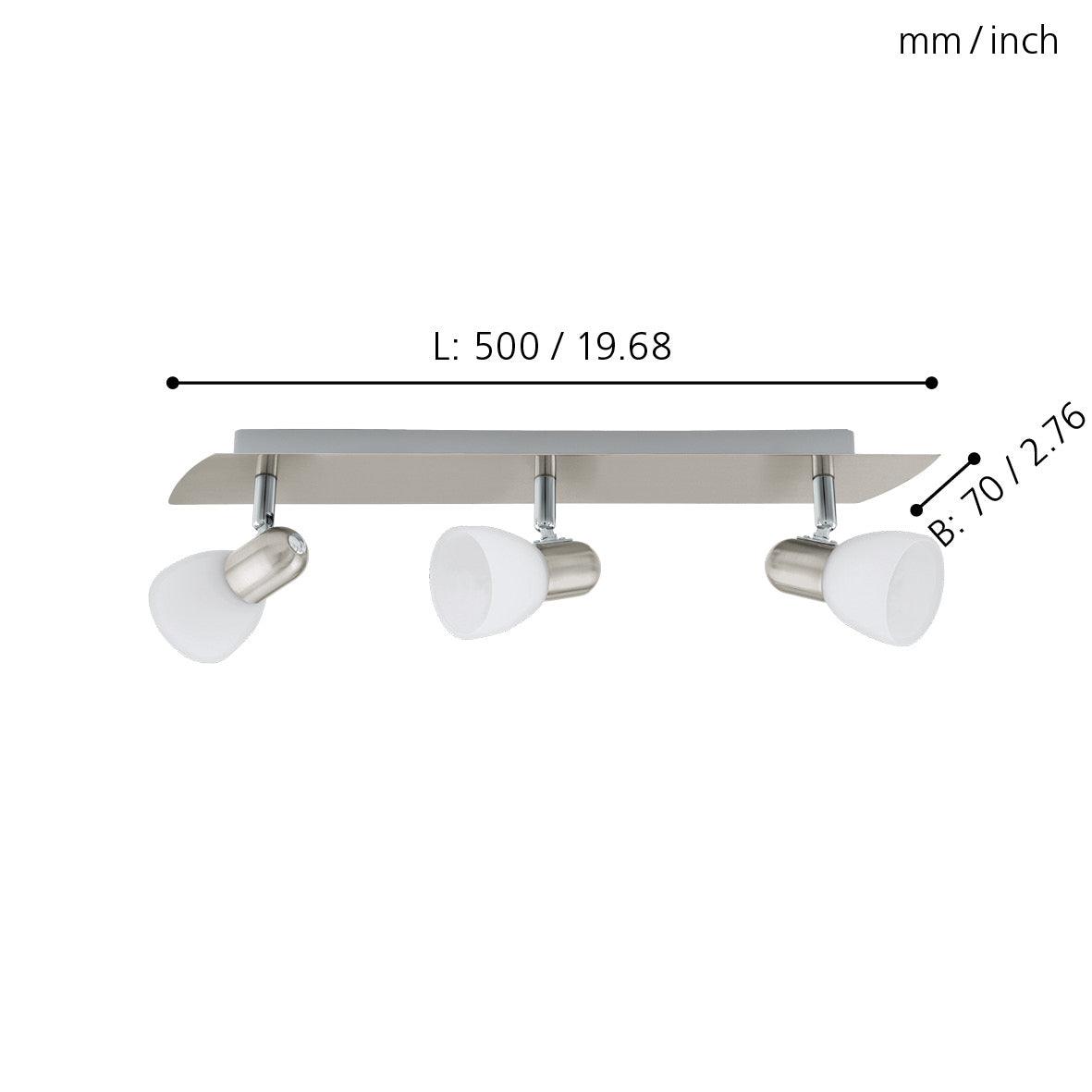 eglo enea nickel satin glass 3 light bar spotlight living room close up