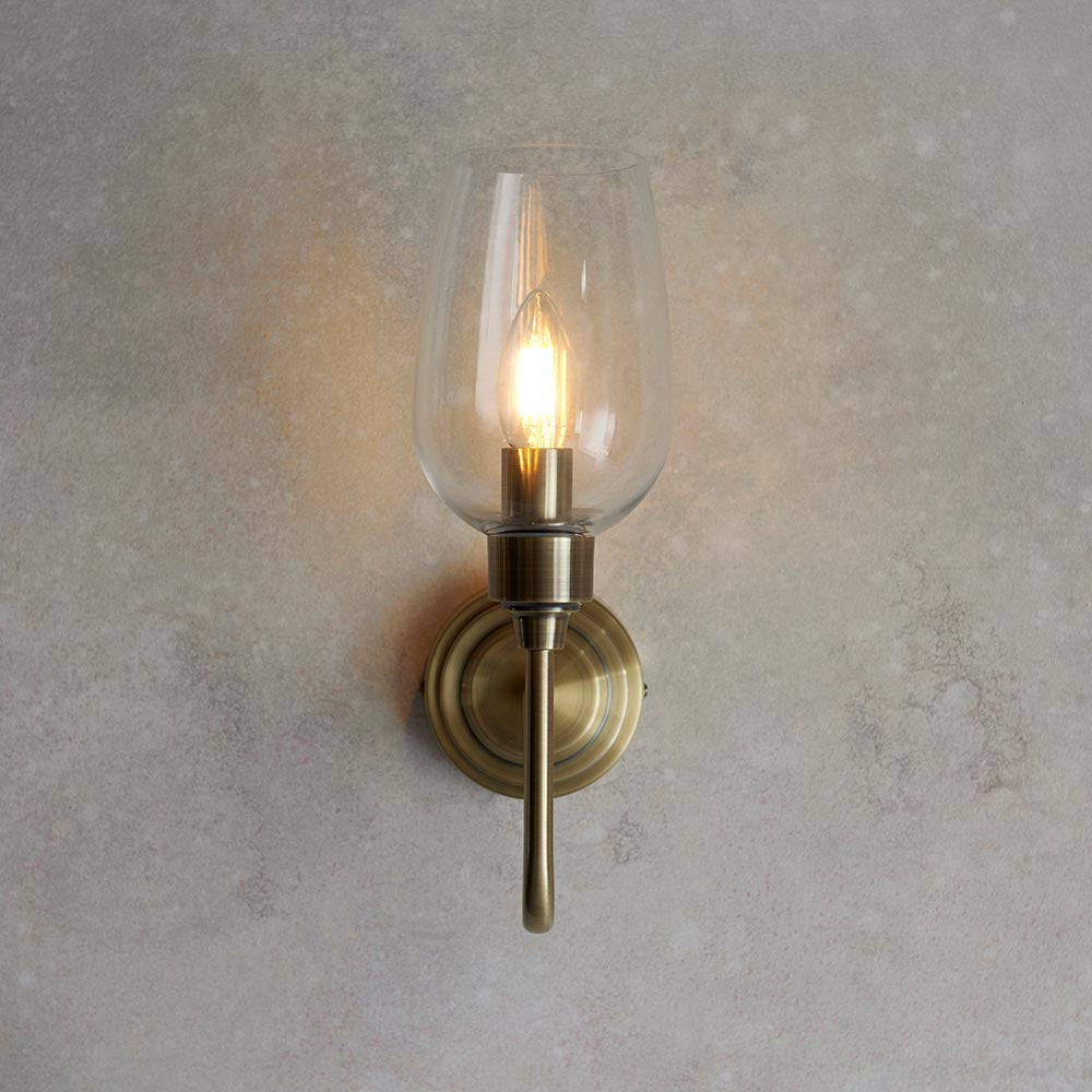 Island Brass & Glass Shade Art Deco Wall Light-OB-180926