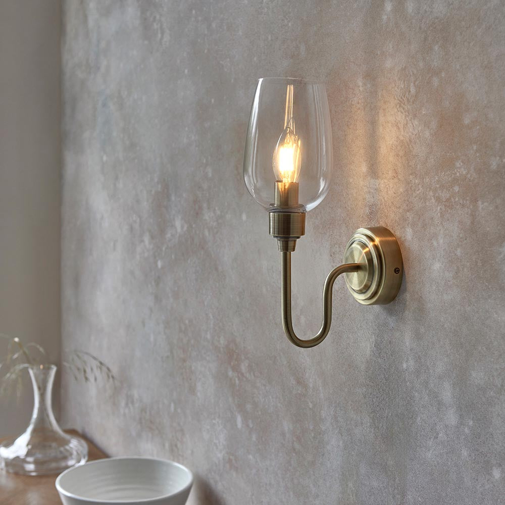 Island Brass & Glass Shade Art Deco Wall Light-OB-180926