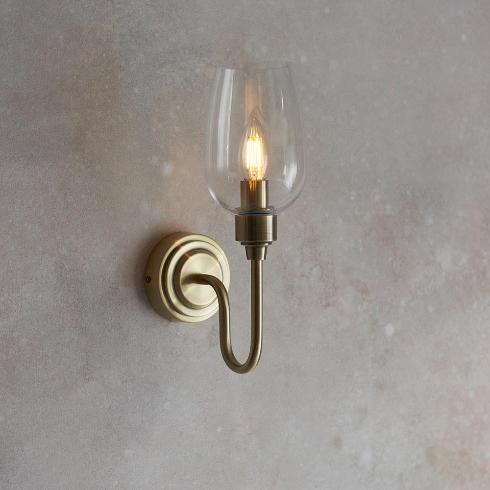 Island Brass & Glass Shade Art Deco Wall Light-OB-180926