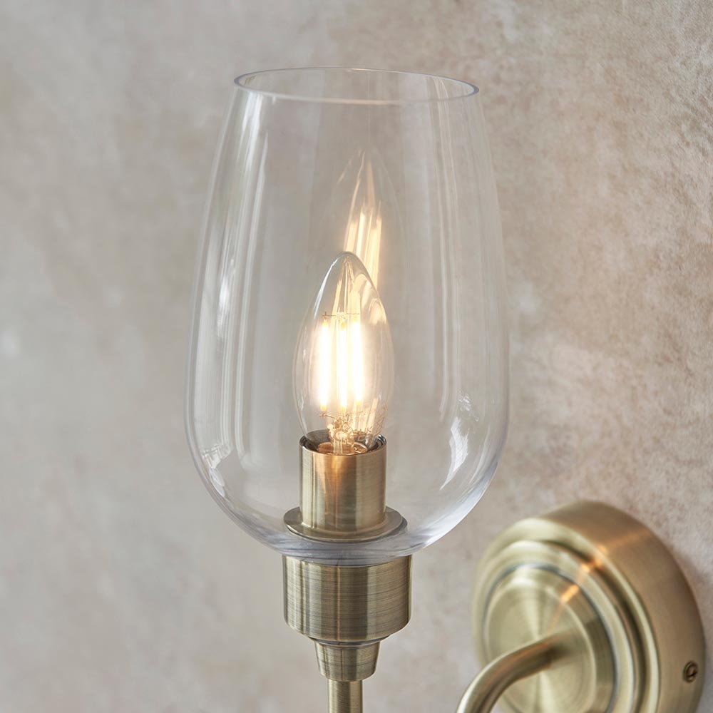 Island Brass & Glass Shade Art Deco Wall Light-OB-180926