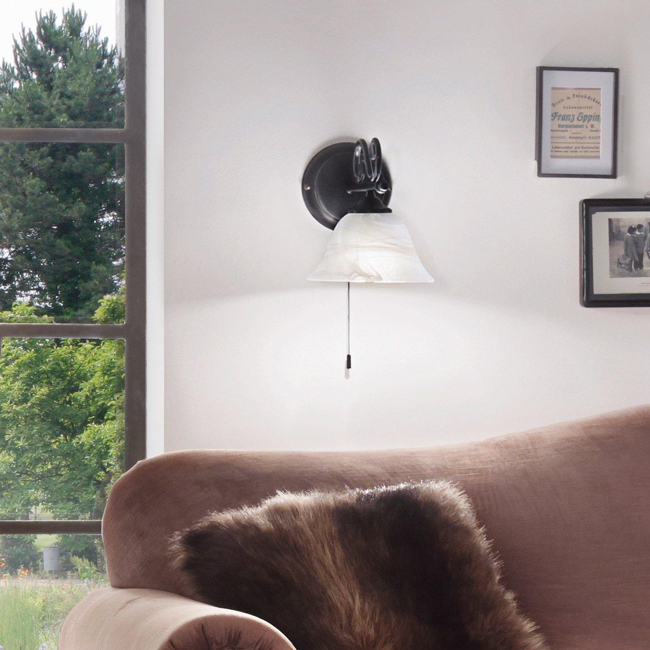 eglo murcia black wall light alabaster glass shade living room image