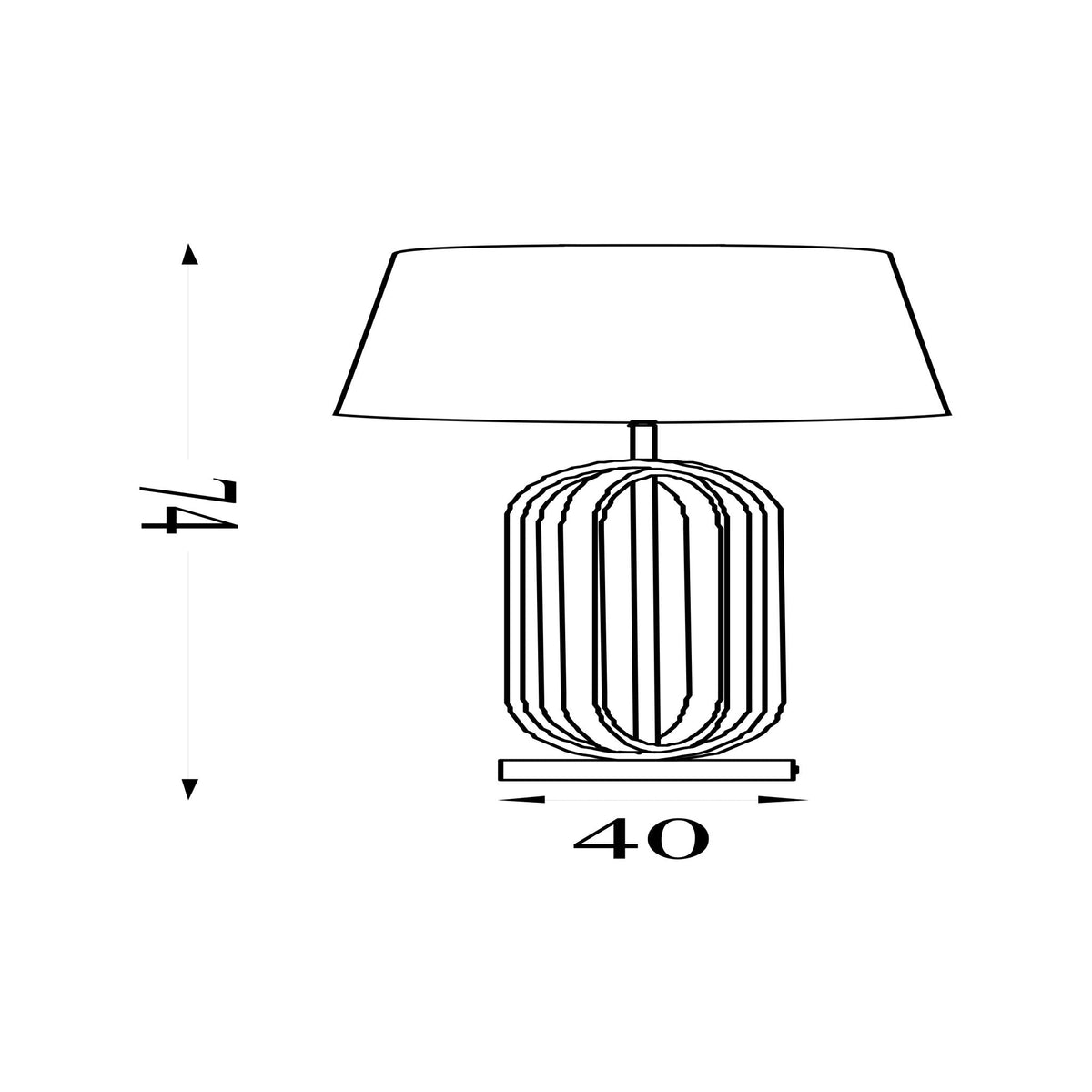 Dimension diagram of the Chic, Matt Black, Table Lamp - White Cotton Shade with height and width in cm.