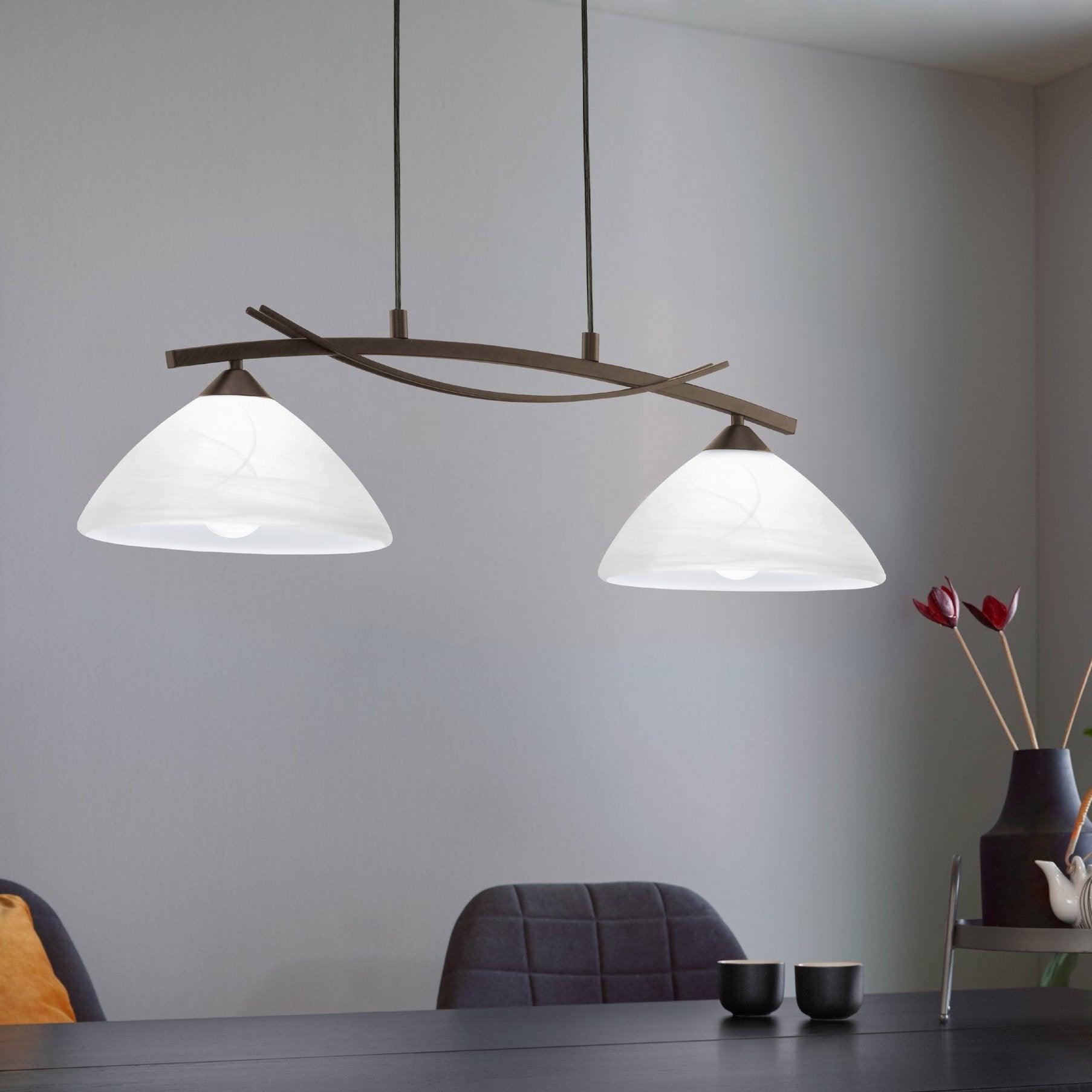 eglo vinovo 2 light brown bar pendant white alabaster shades