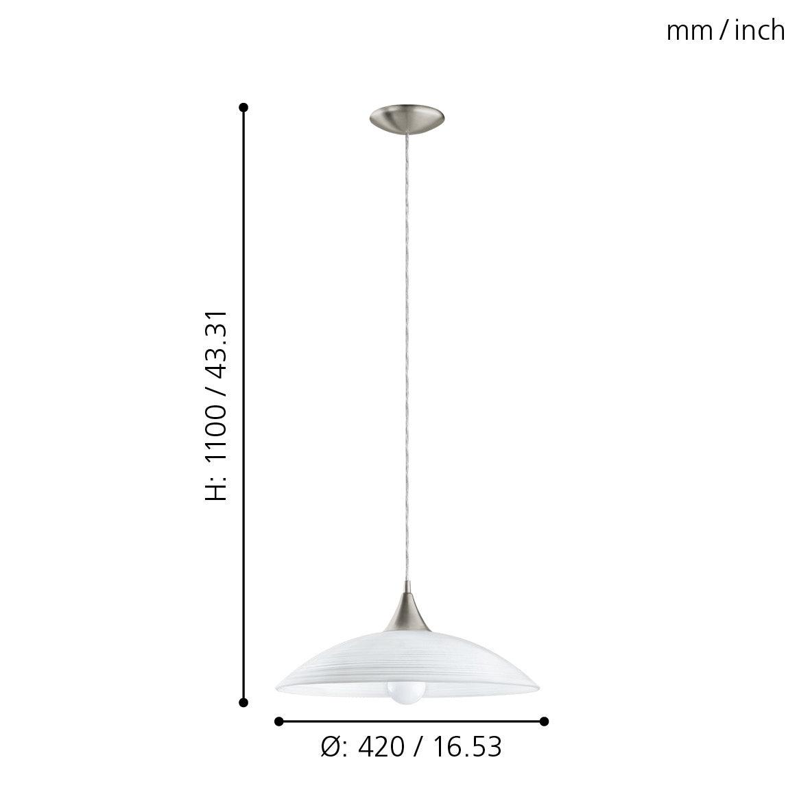 eglo lazolo white satin glass nickel ceiling pendant living room close up