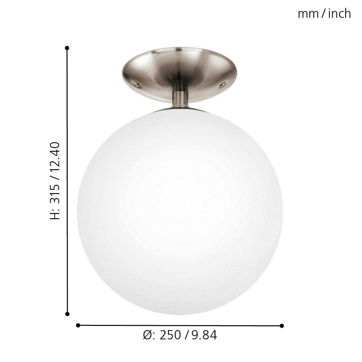 Eglo Rondo Nickel Flush Ceiling Light With Opal Glass Sphere-OB-180926
