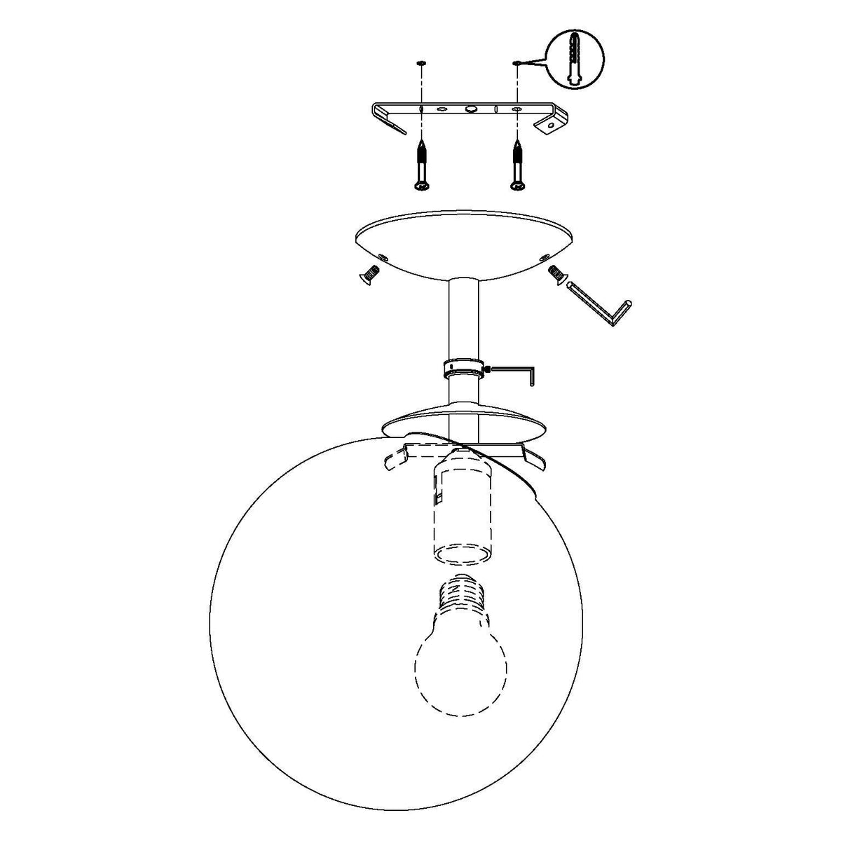 Eglo Rondo Nickel Flush Ceiling Light With Opal Glass Sphere-OB-180926