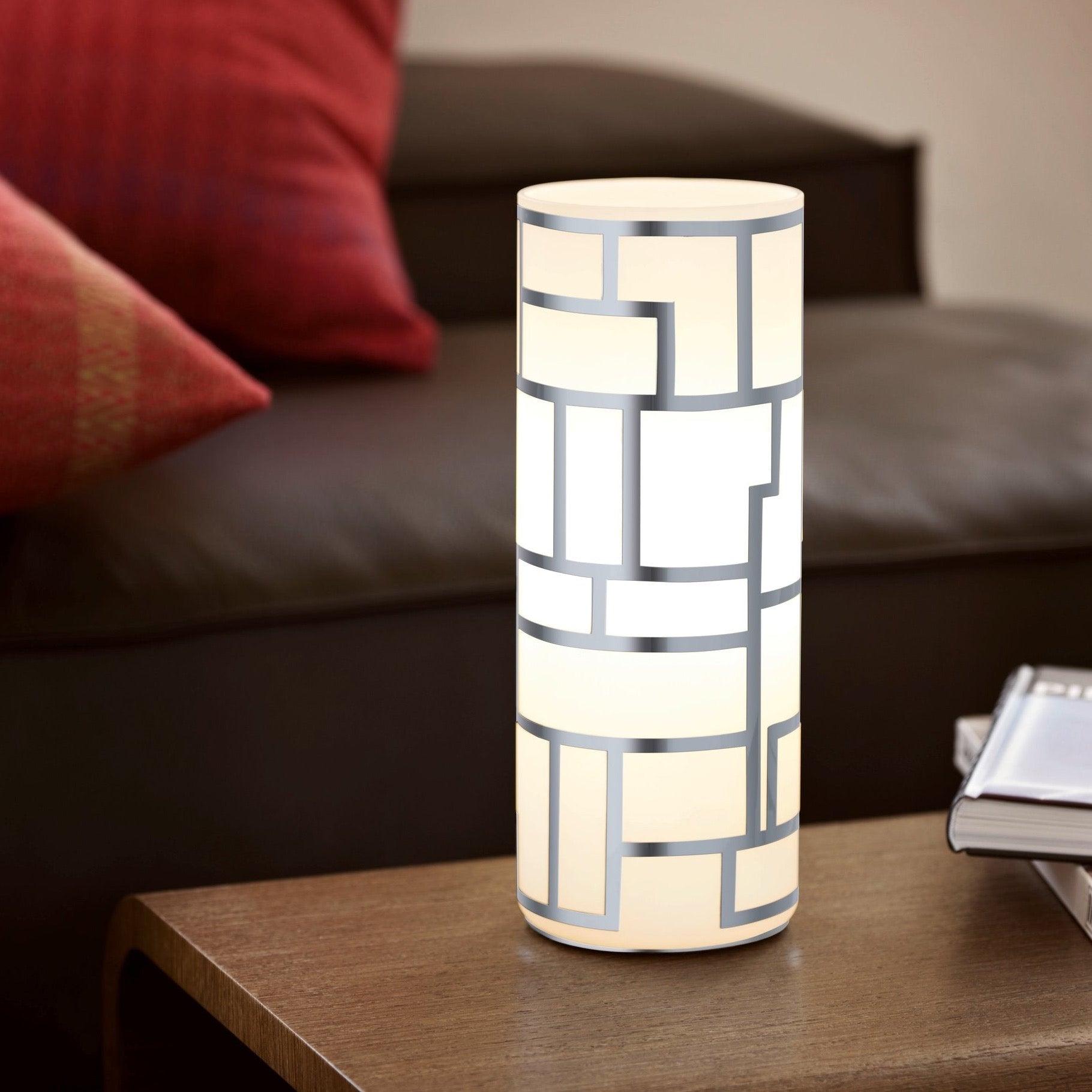 eglo bayman white glass chrome geometric table lamp