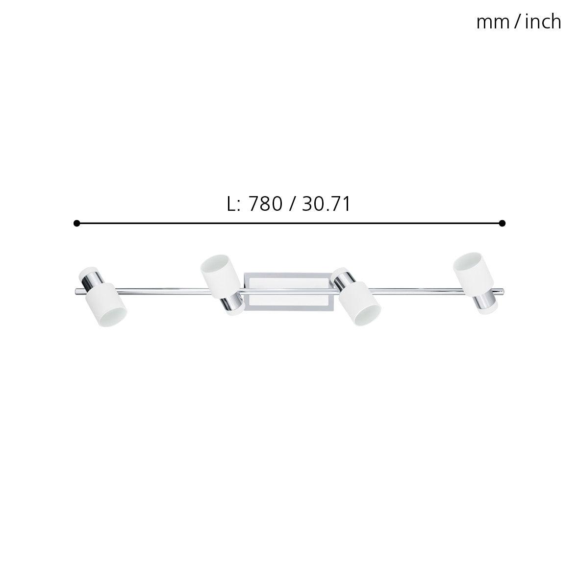 eglo davida chrome white 4 light bar spotlight hallway lighting