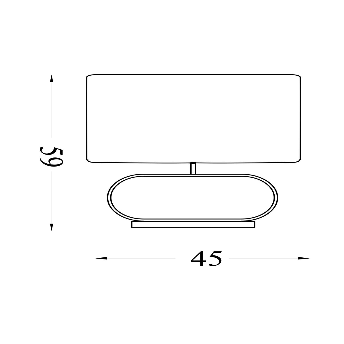 Dimension diagram of the Sleek, Matt Black, Table Lamp - Oval Base and Shade with height and width in cm.