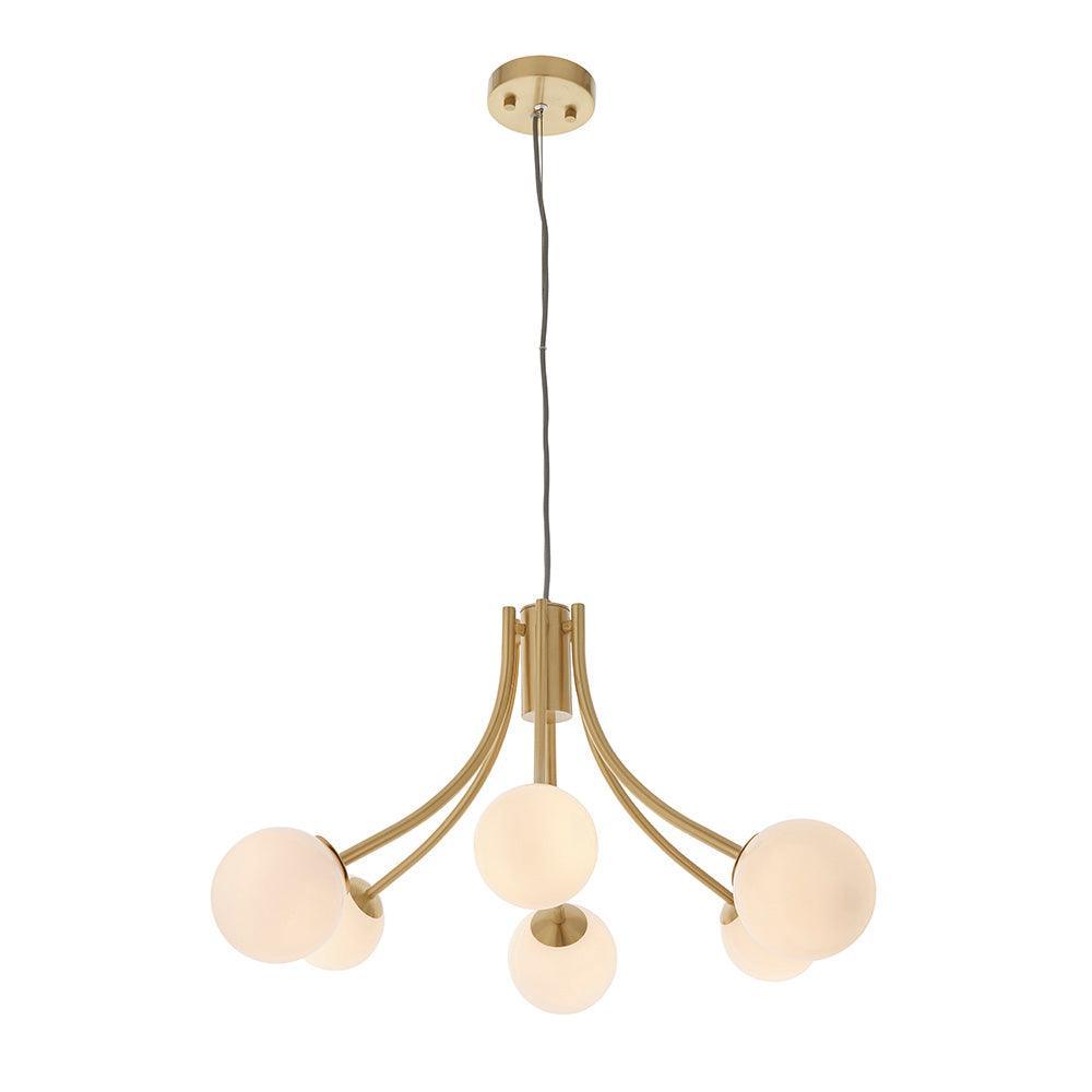 Endon Bloom Gold 6 light Ceiling Pendant Light - Opal Glass-Ceiling Pendant Lights-Endon Lighting living room close. up unlit Tiffany Lighting Direct