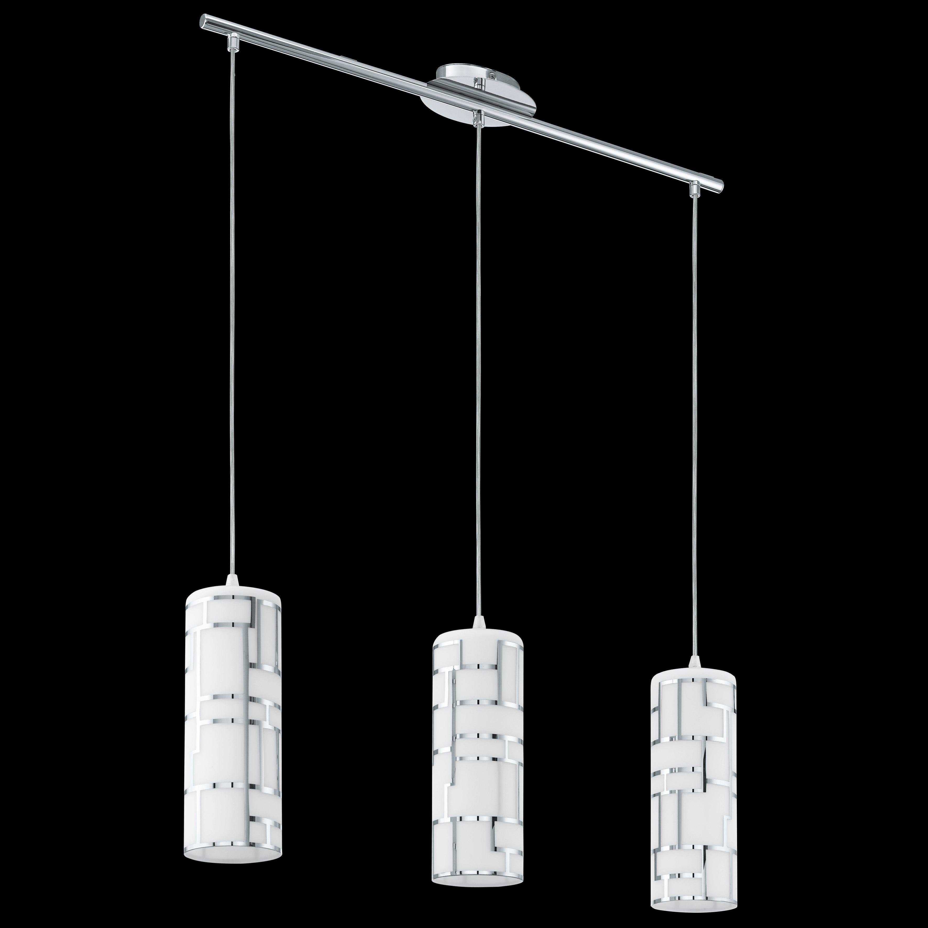 eglo bayman 3 light bar pendant chrome plates white glass shades Kitchen Lighting Close Up