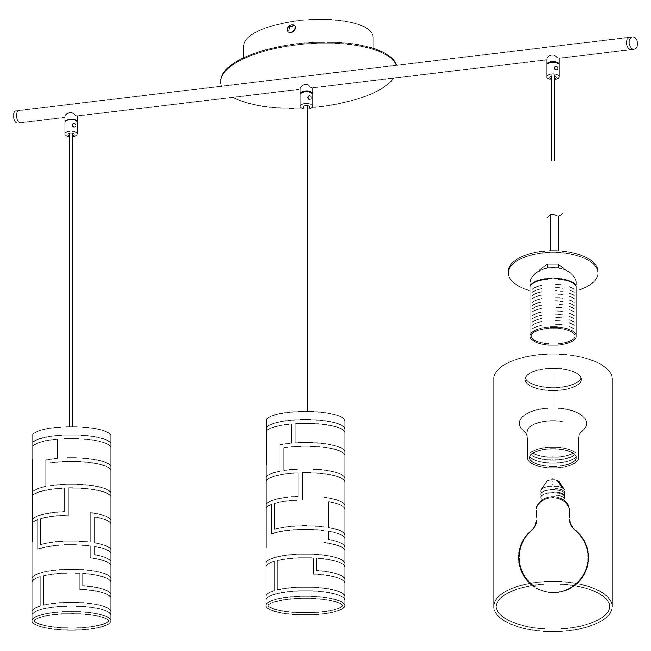 eglo bayman 3 light bar pendant chrome plates white glass shades Hallway Lighting Close up
