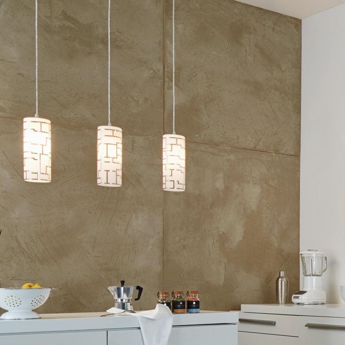 eglo bayman 3 light bar pendant chrome plates white glass shades