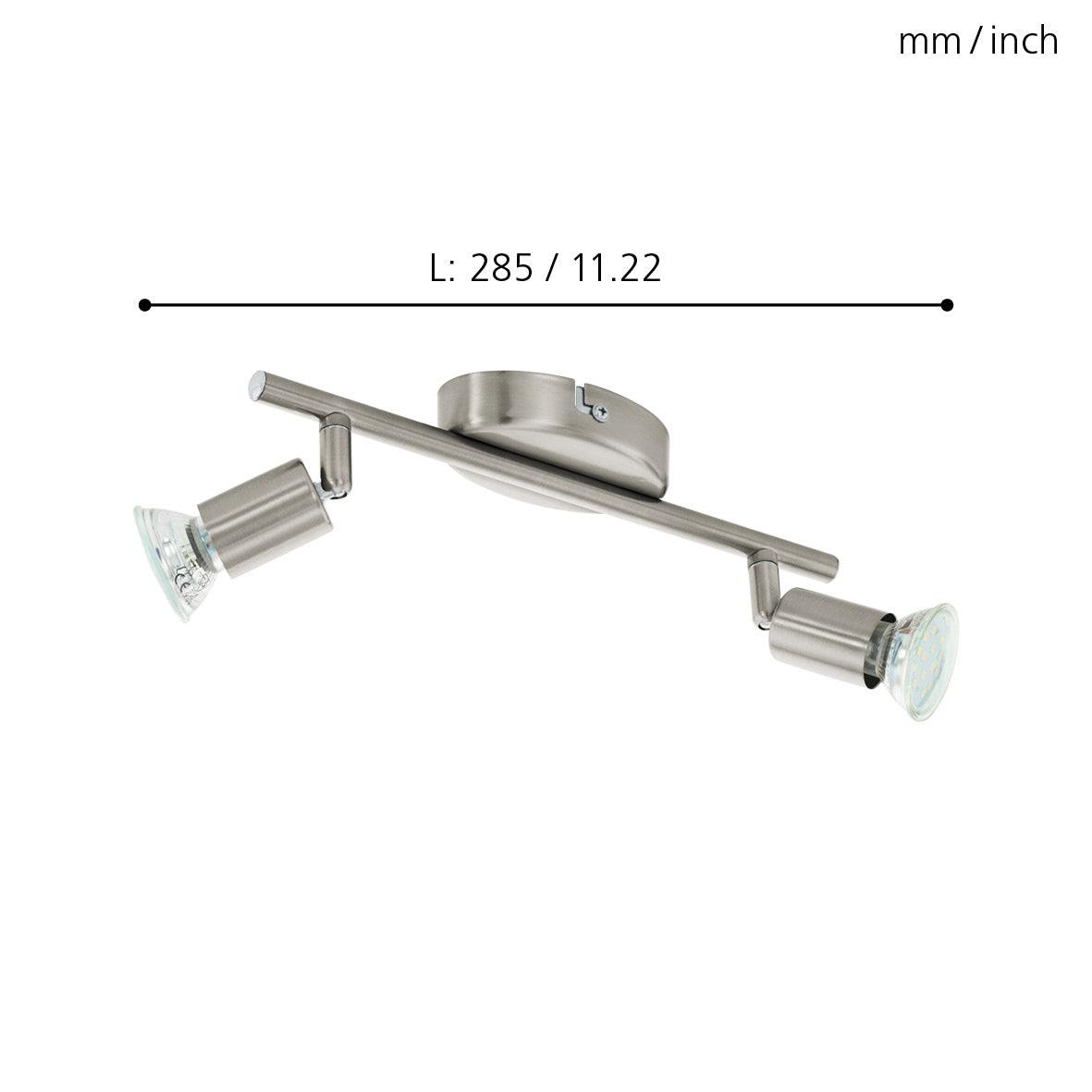 eglo buzz led nickel 2 light bar spotlight living room close up