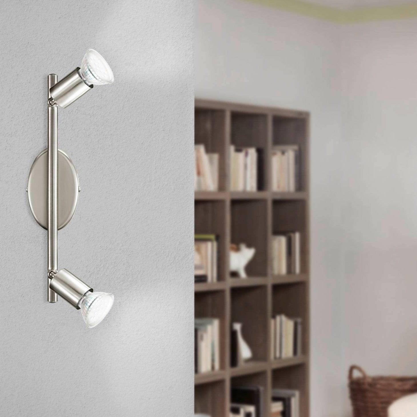 eglo buzz led nickel 2 light bar spotlight