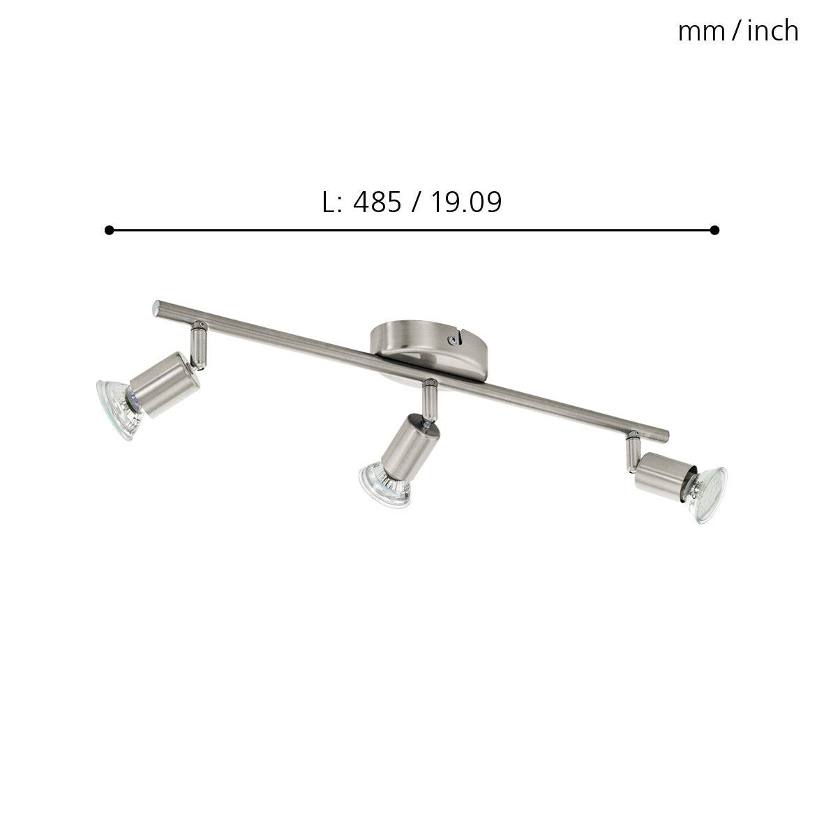 eglo buzz led nickel 3 light bar spotlight living room close up