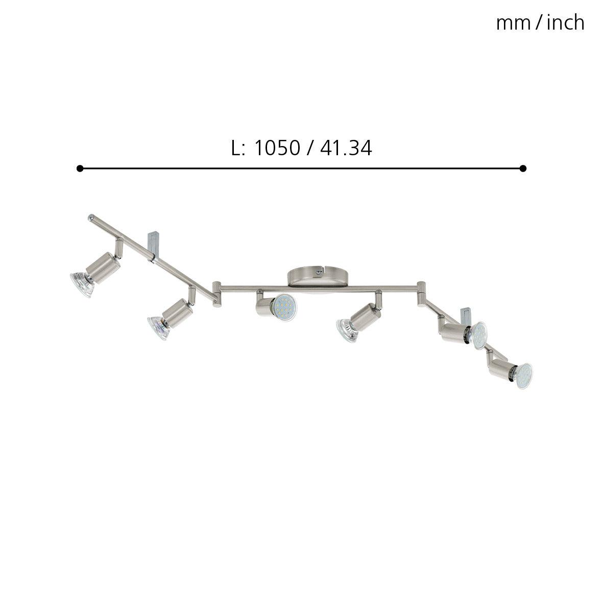 eglo buzz led nickel 6 light bar spotlight living room close up