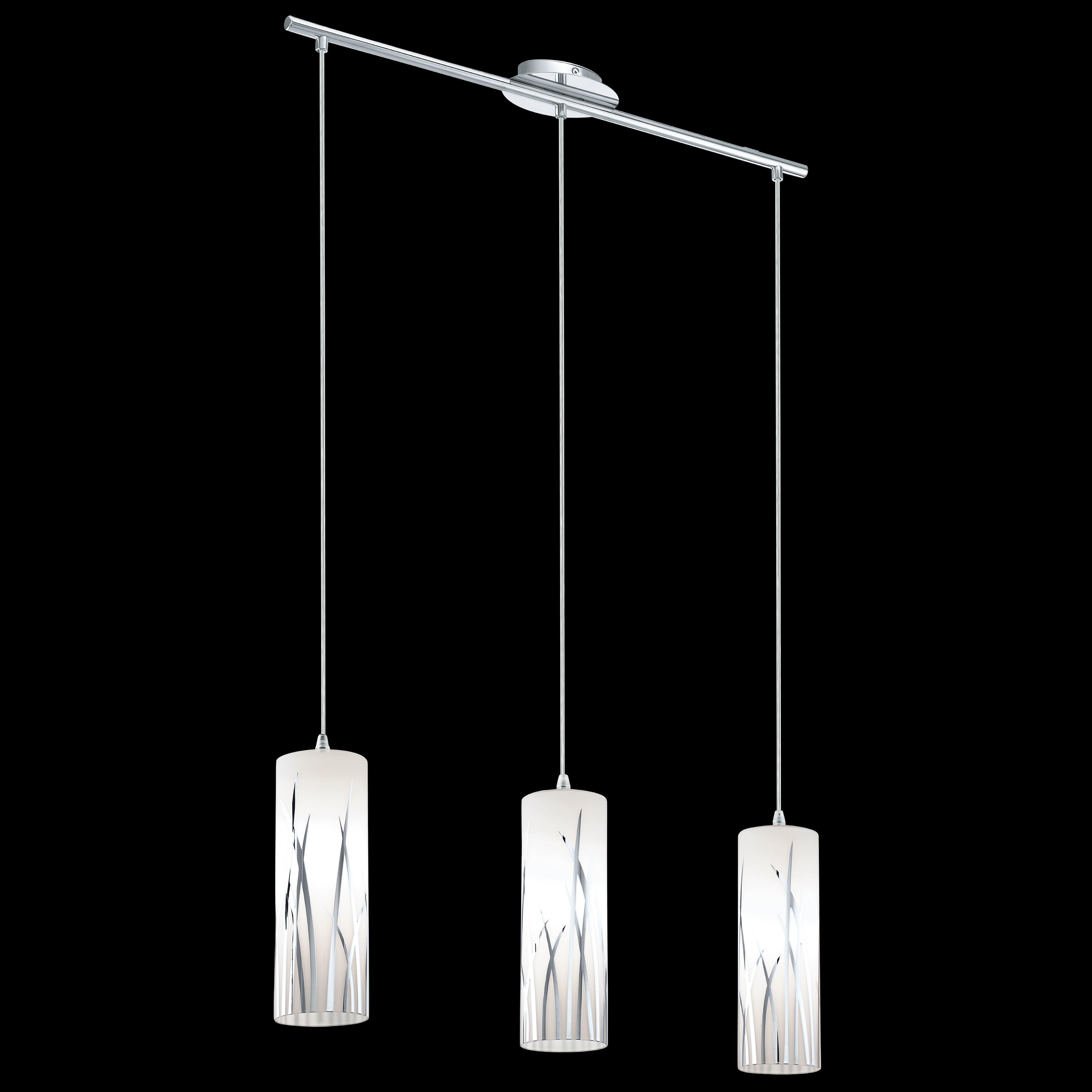 Eglo Rivato 3 Light Bar Chrome Pendant - White Glass Shades-WAREHOUSE-40-200326