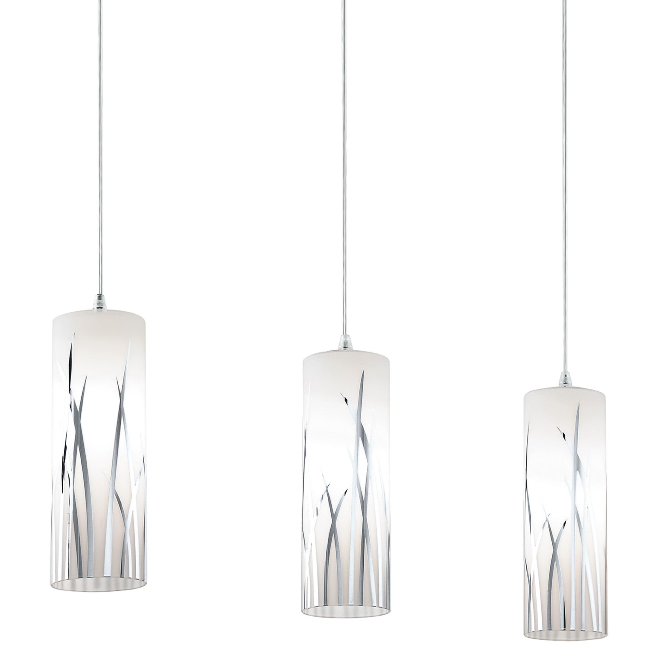 eglo rivato 3 light bar chrome pendant white glass shades Kitchen Lighting Close Up