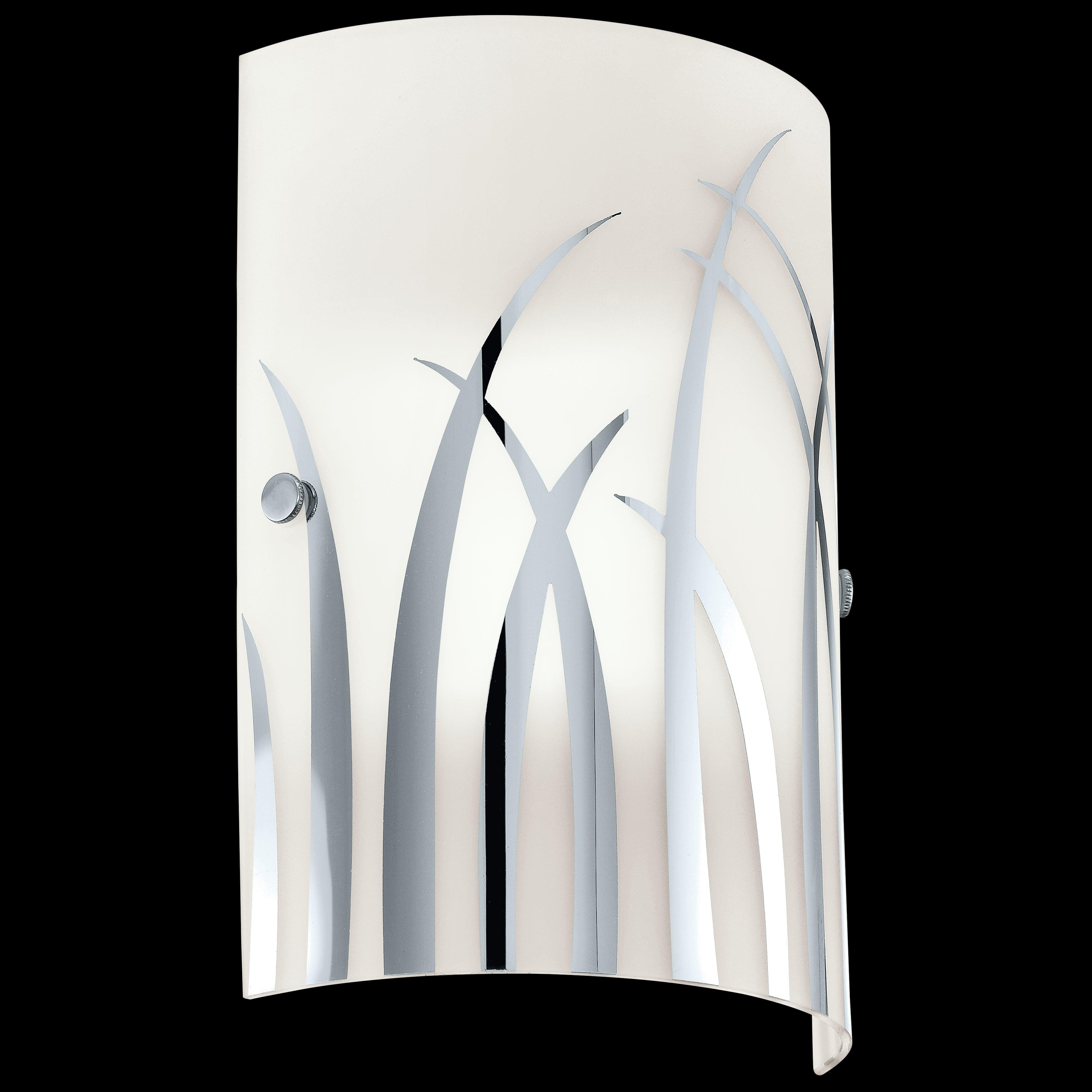 eglo rivato curved ip44 white glass chrome wall light living room close up