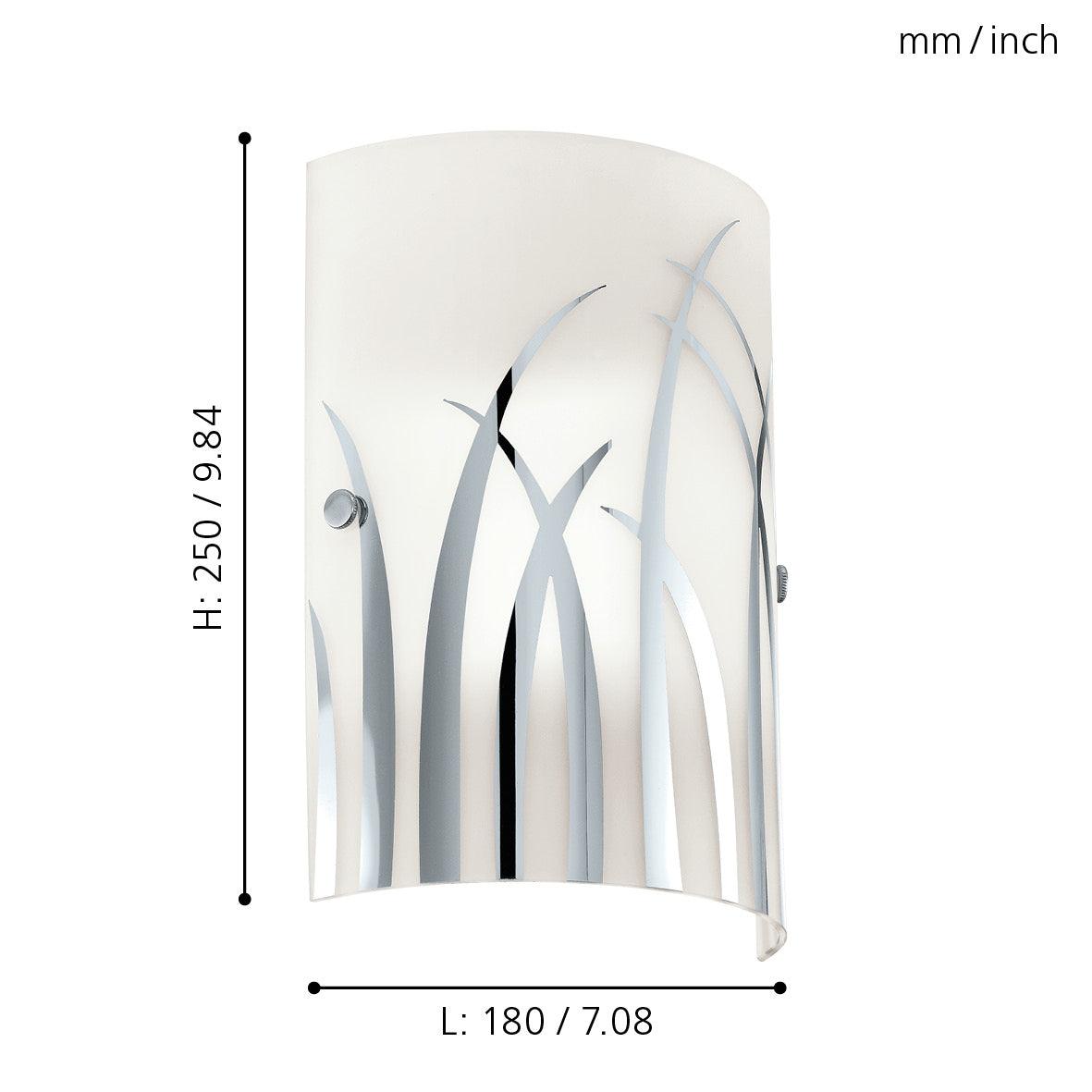 eglo rivato curved ip44 white glass chrome wall light kitchen lighting
