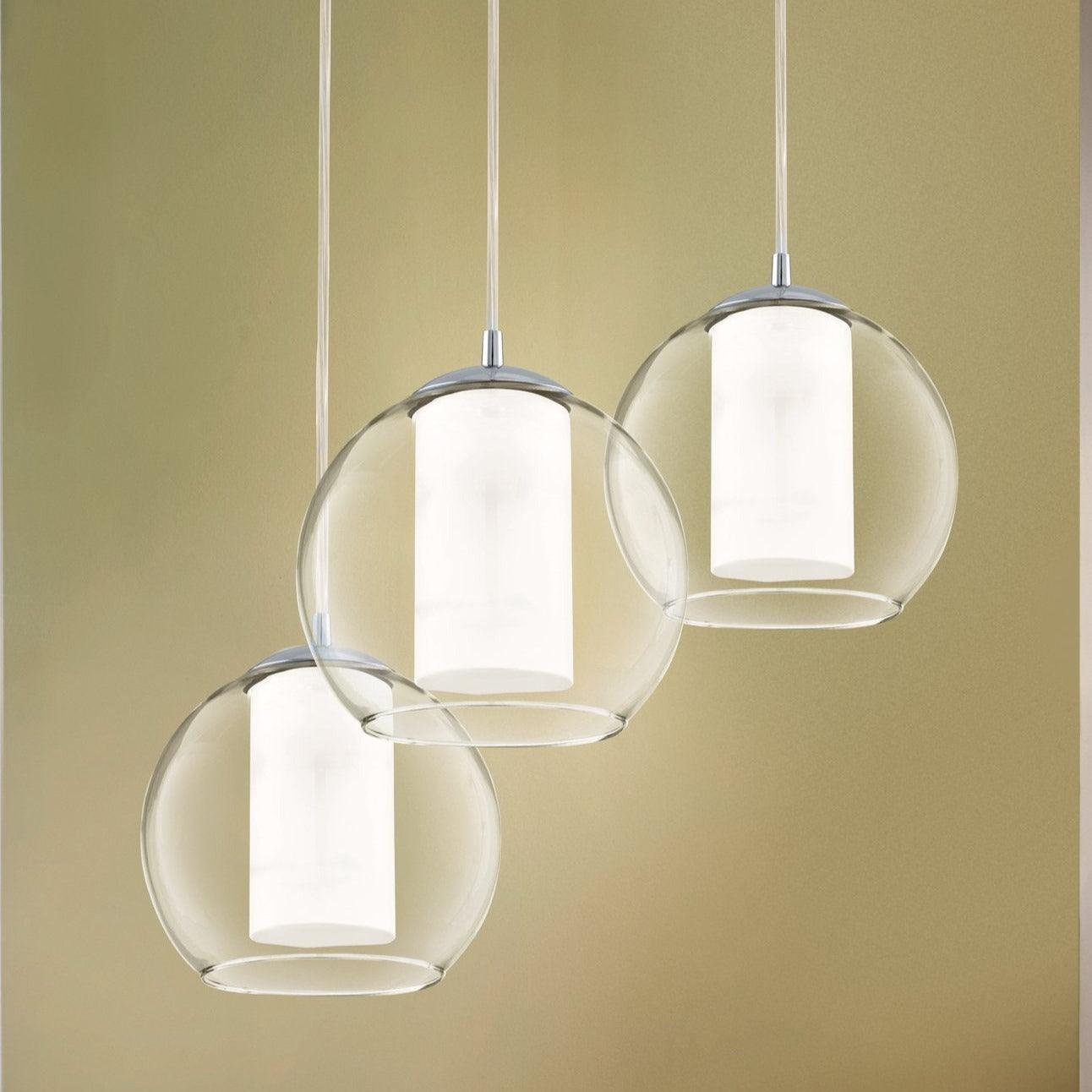 eglo bolsano 3 light chrome clear white glass pendant living room image