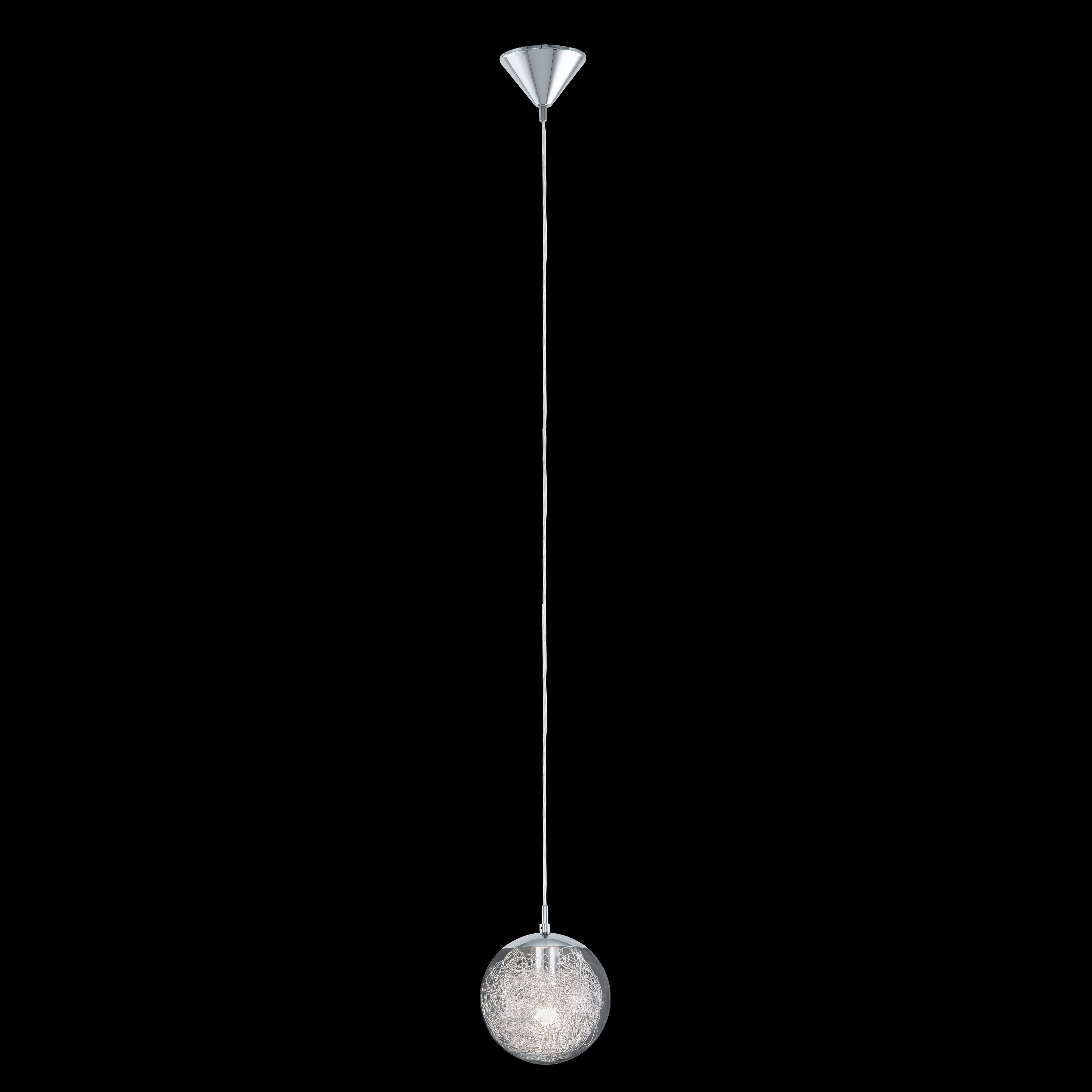 eglo luberio chrome pendant with clear glass sphere living room close up