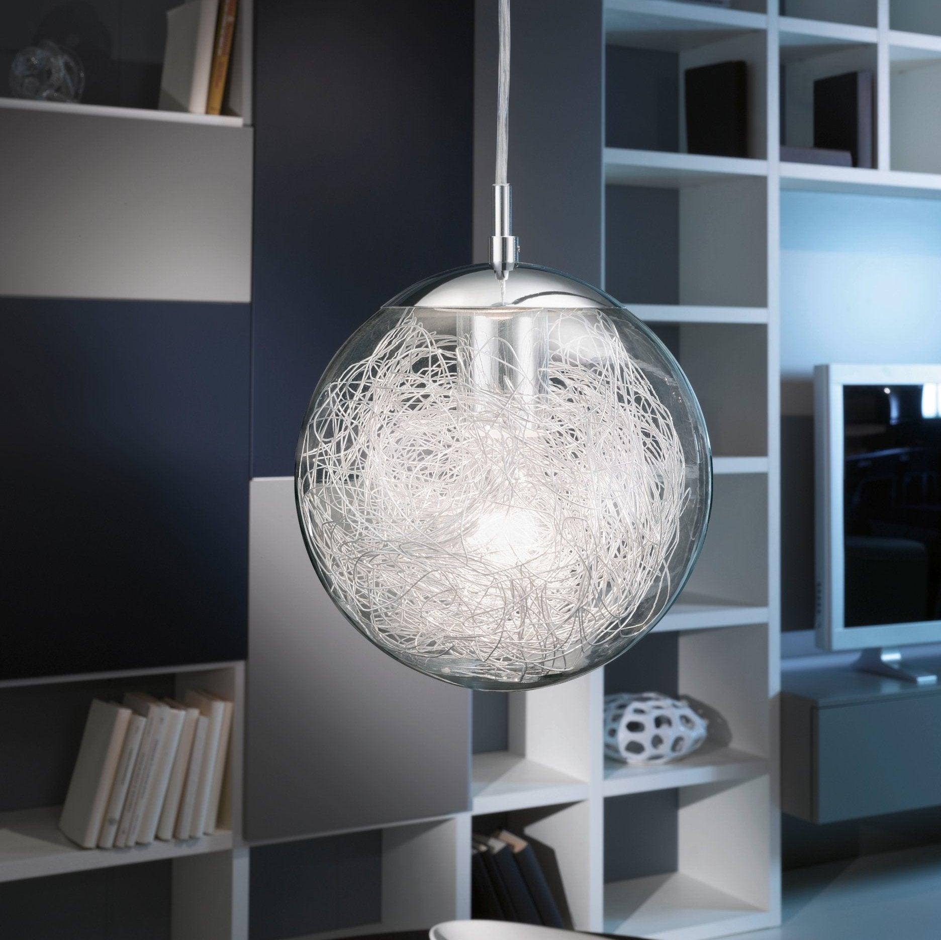 eglo luberio chrome pendant with clear glass sphere living room image