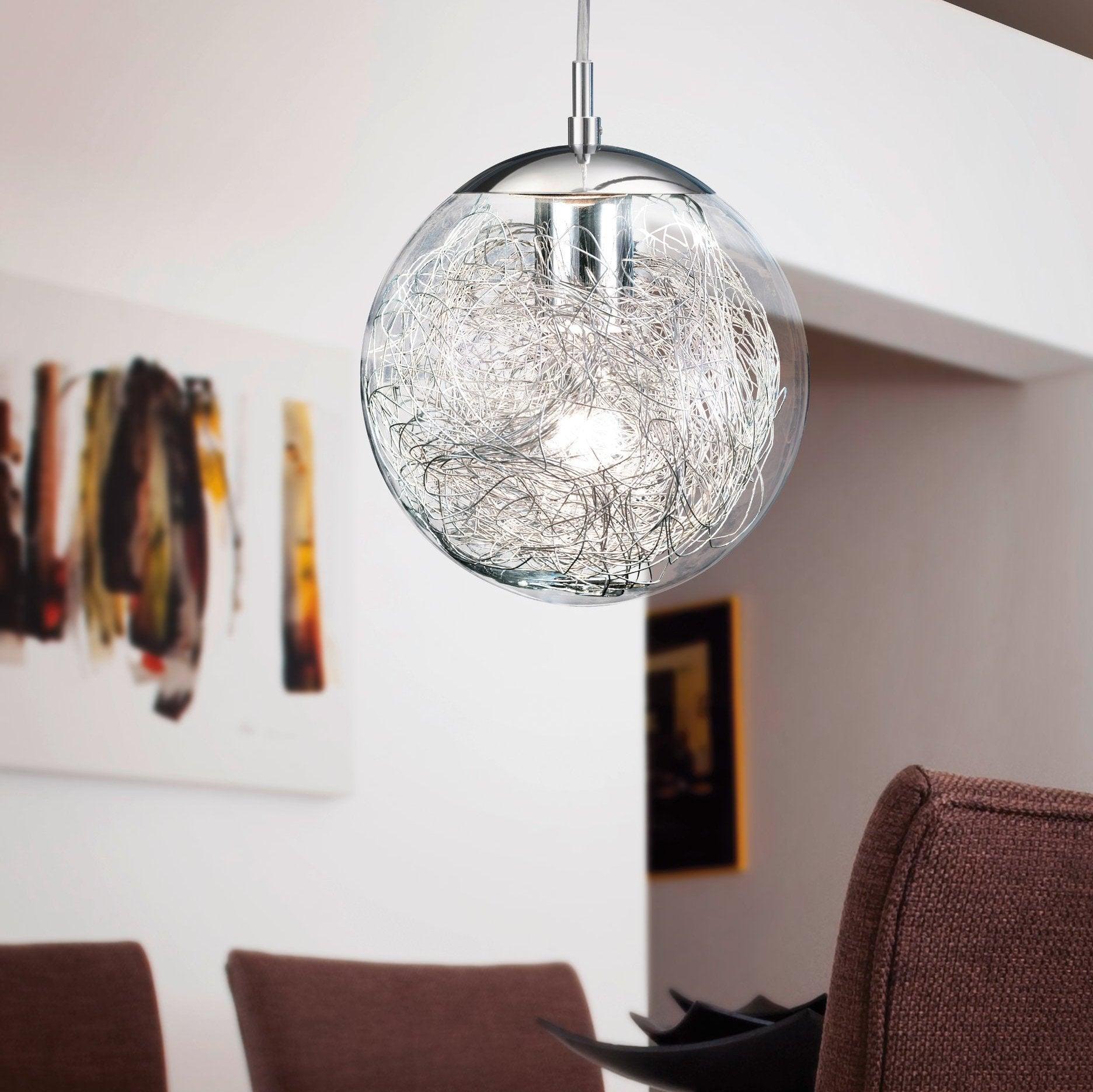 eglo luberio chrome pendant with clear glass sphere