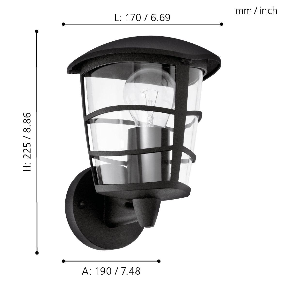 eglo aloria black ip44 upright lantern outdoor wall light