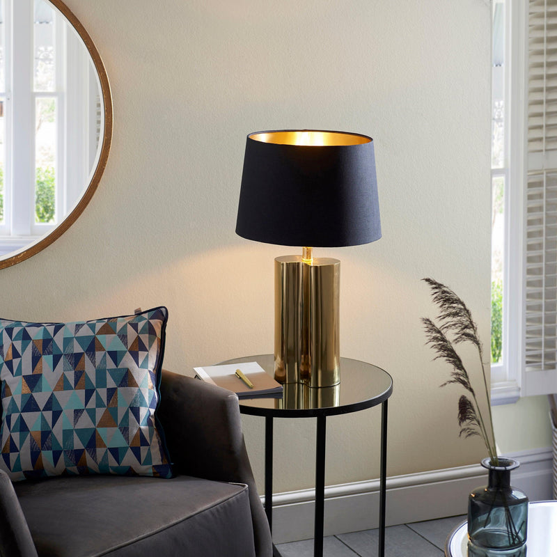 Endon Calan 1 Light Gold Table Lamp With Black Shade-Endon Lighting-Living-Room-Tiffany Lighting Direct-[image-position]
