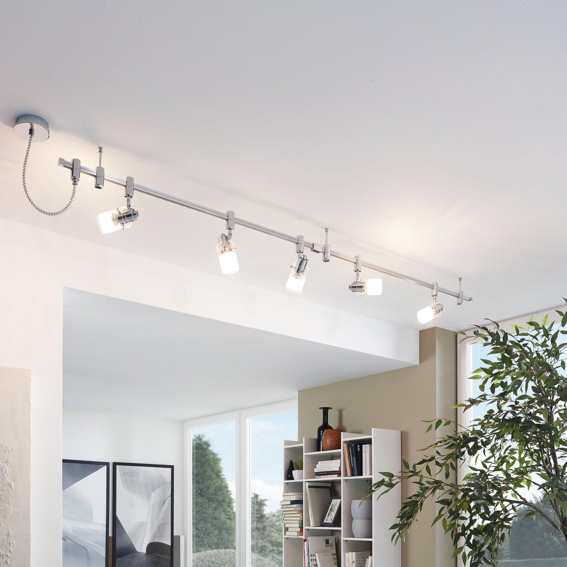 eglo vilanova 5 light chrome white glass track lighting system