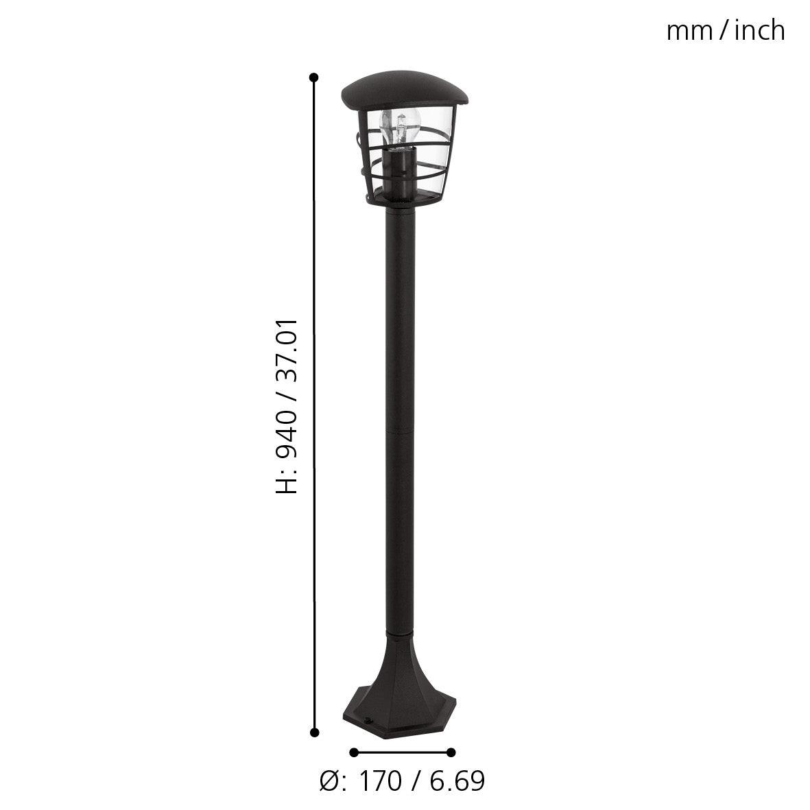 eglo aloria black bollard pathway outdoor ip44 light kitchen lighting