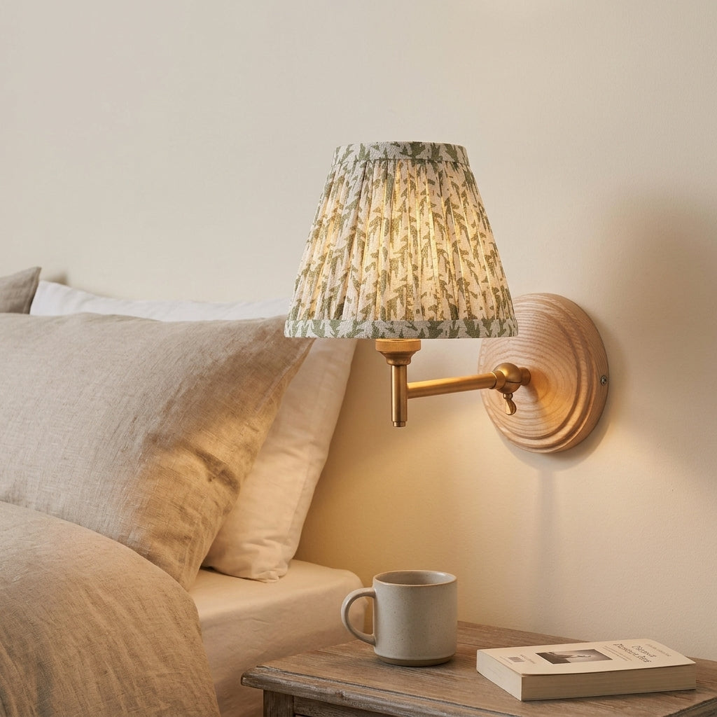 Wood Fold Wall Light & Leaf 16cm Herb Garden Green Shade by Endon Lighting — suits living rooms, bedrooms & hallways