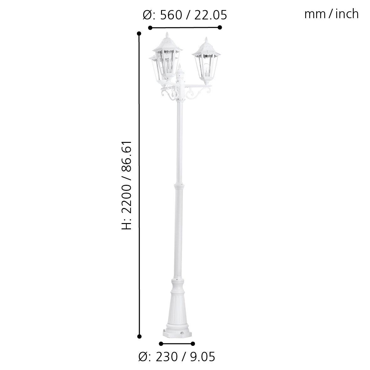 eglo navedo 3 light white lamp post pathway outdoor ip44 living room close up