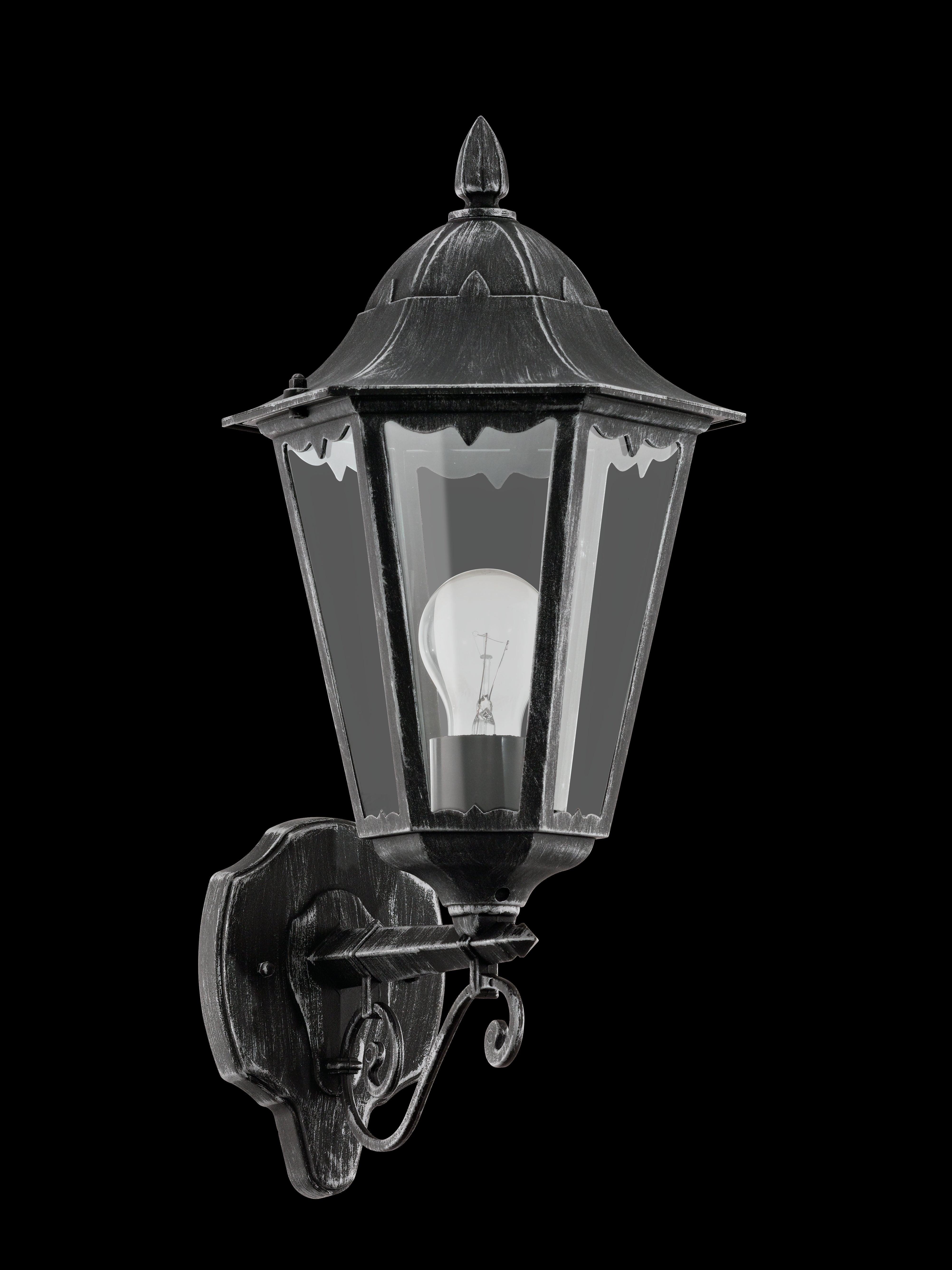 eglo navedo ip44 black silver upright lantern outdoor wall light living room close up