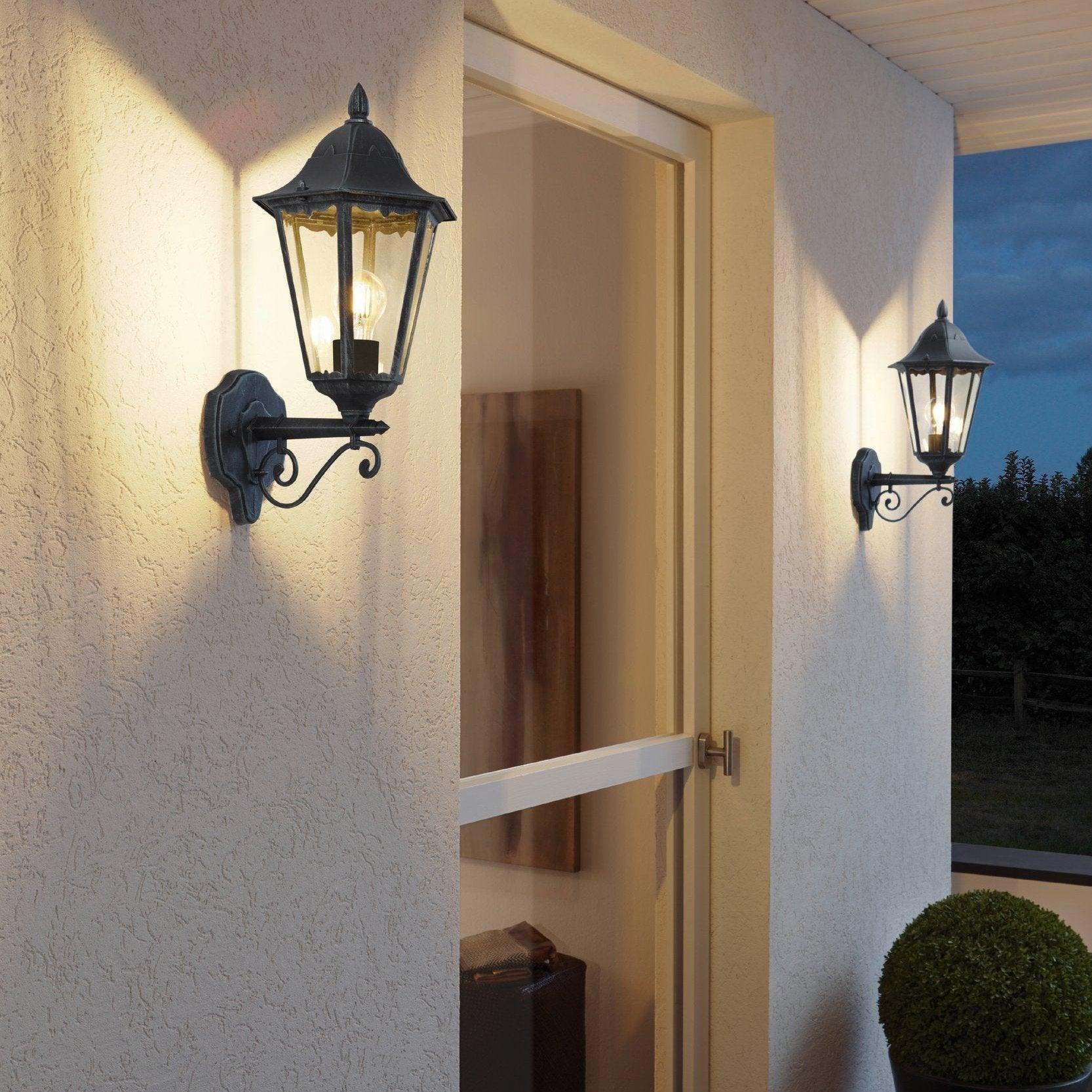 eglo navedo ip44 black silver upright lantern outdoor wall light