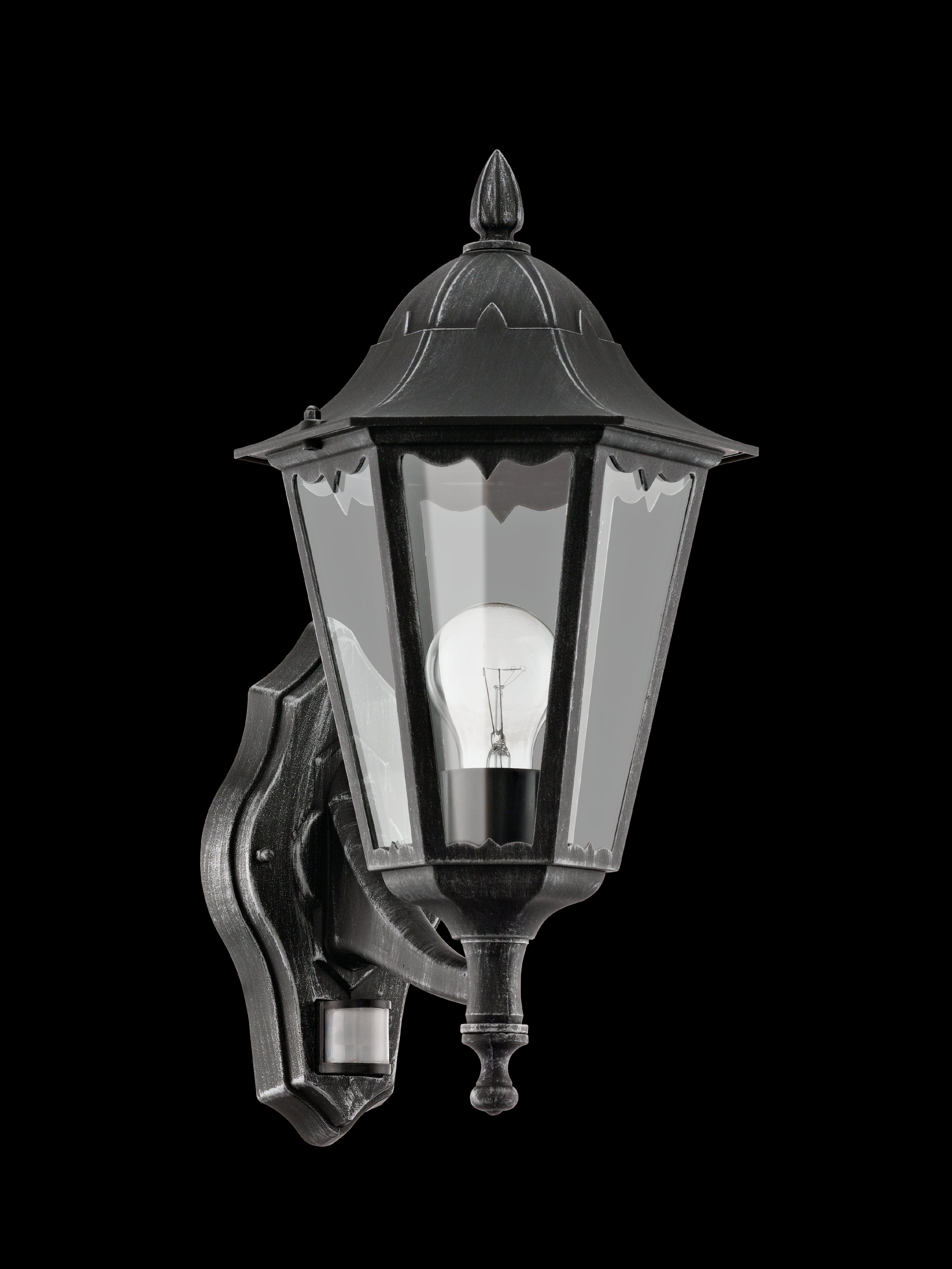 eglo navedo ip44 black silver pir upright lantern wall light Kitchen Lighting Close Up